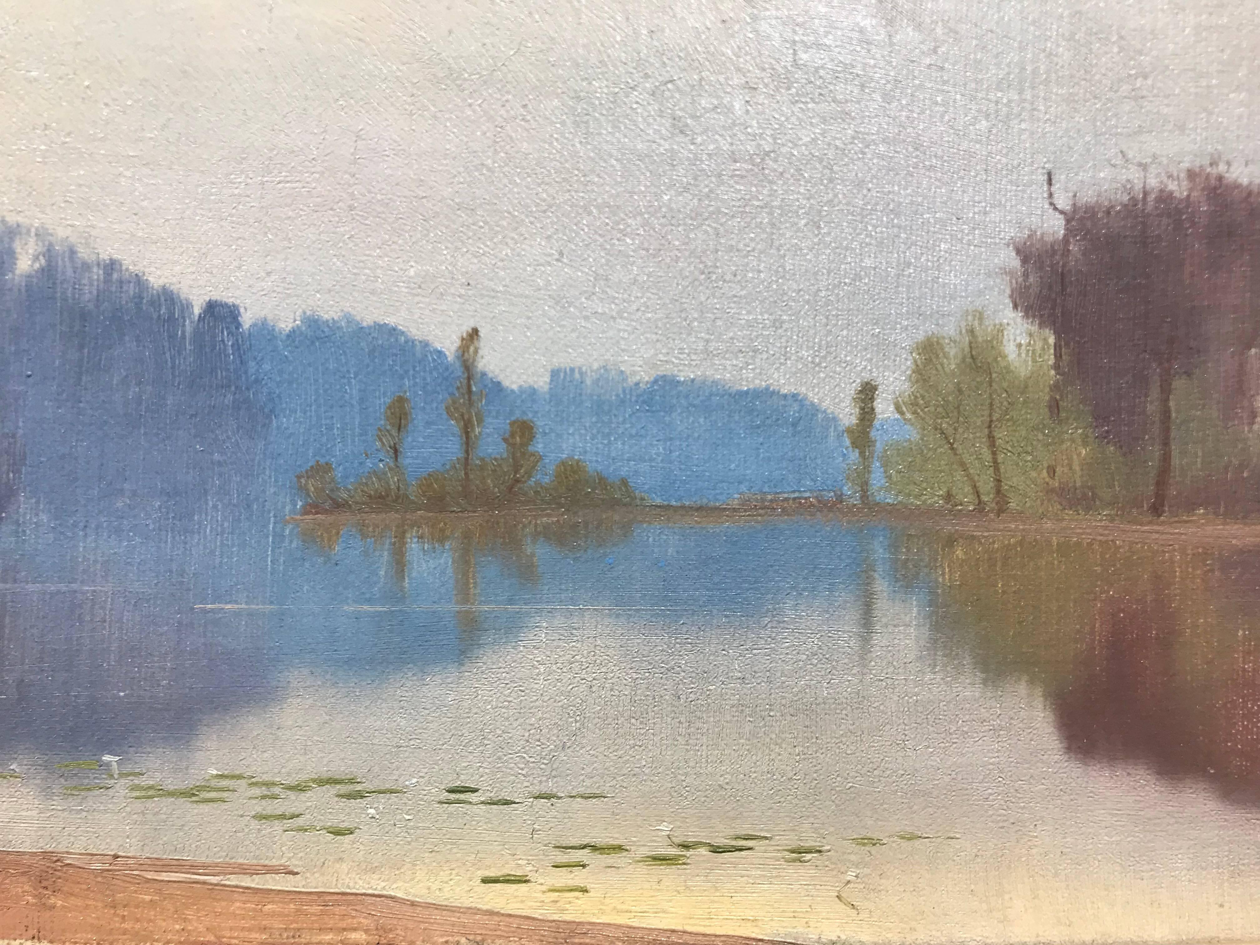 Nineteenth Century Hudson River Era Landscape Painting, Lake Rebecca, Minnesota 3