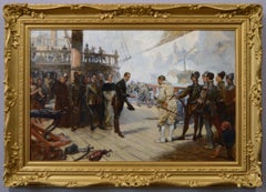 Antique Historical oil painting of the surrender of Don Pedro De Valdez to Francis Drake