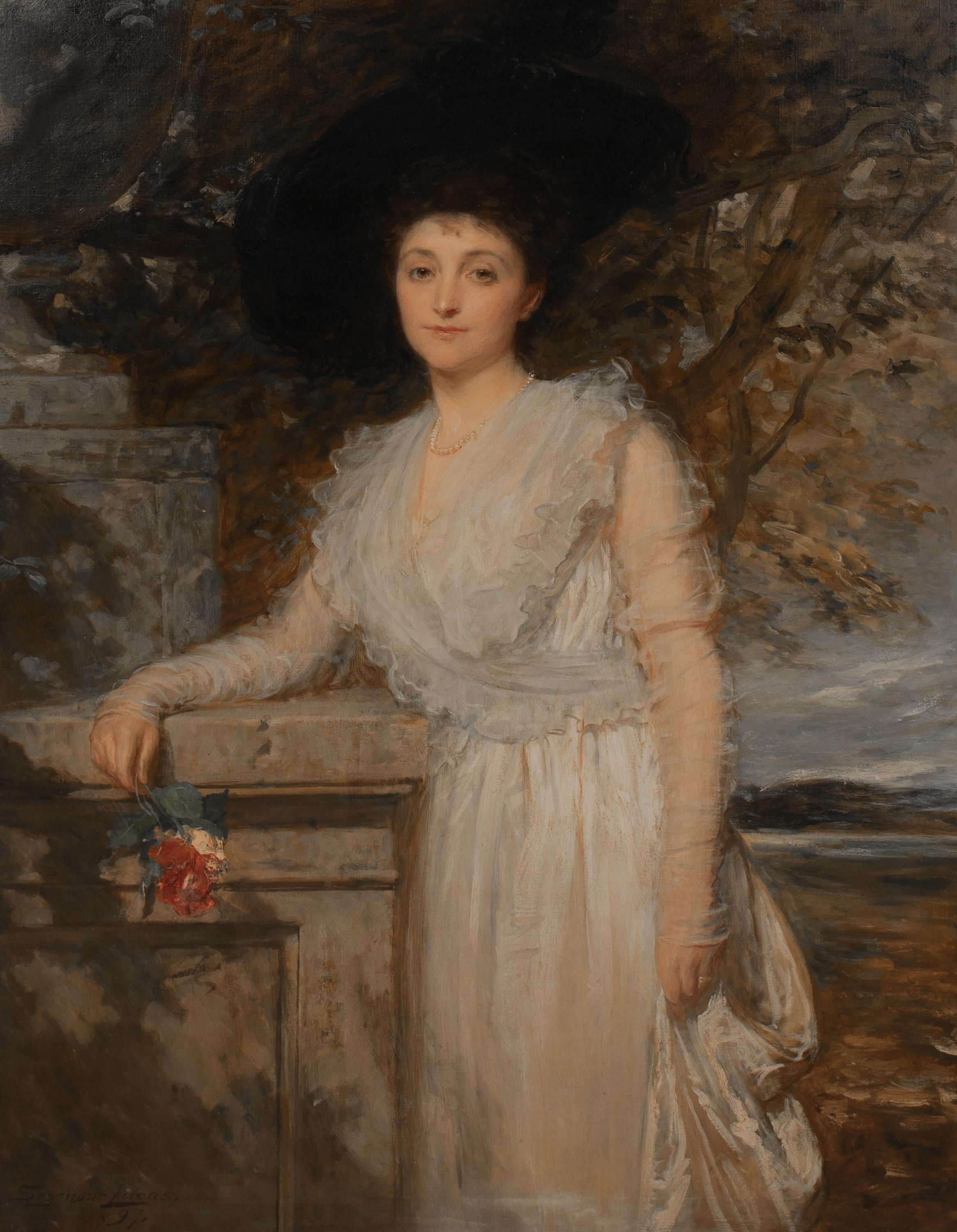 Portrait Of Mrs Louisa Hartley Tooth (nee Beningfield) Of West Hampstead, dated 1897

Exhibited: London, Royal Academy, 1897, no.422

by John Seymour Lucas (1849-1923)

Huge 19th Century three quarter length portrait of Mrs Louise Hartley Tooth, oil
