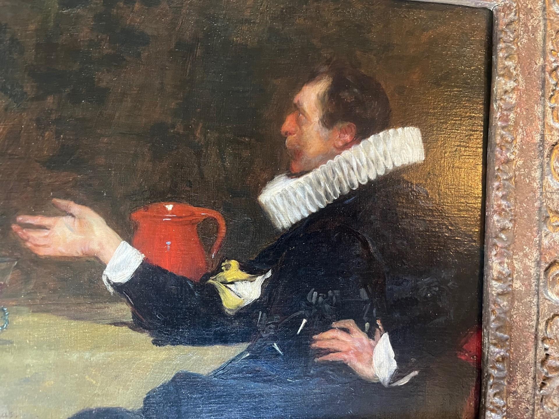 Victorian Male Realistic Portrait in Period Costume Oil Painting of Cavalier - Brown Figurative Painting by John Seymour Lucas