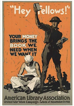 Original "Hey Fellows!" American Library Association 1918 vintage poster