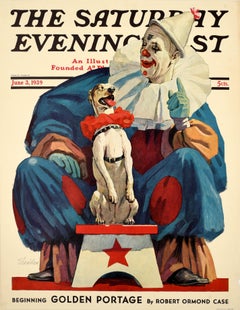 Original Vintage Advertising Poster Saturday Evening Post Clown Pooch Dog