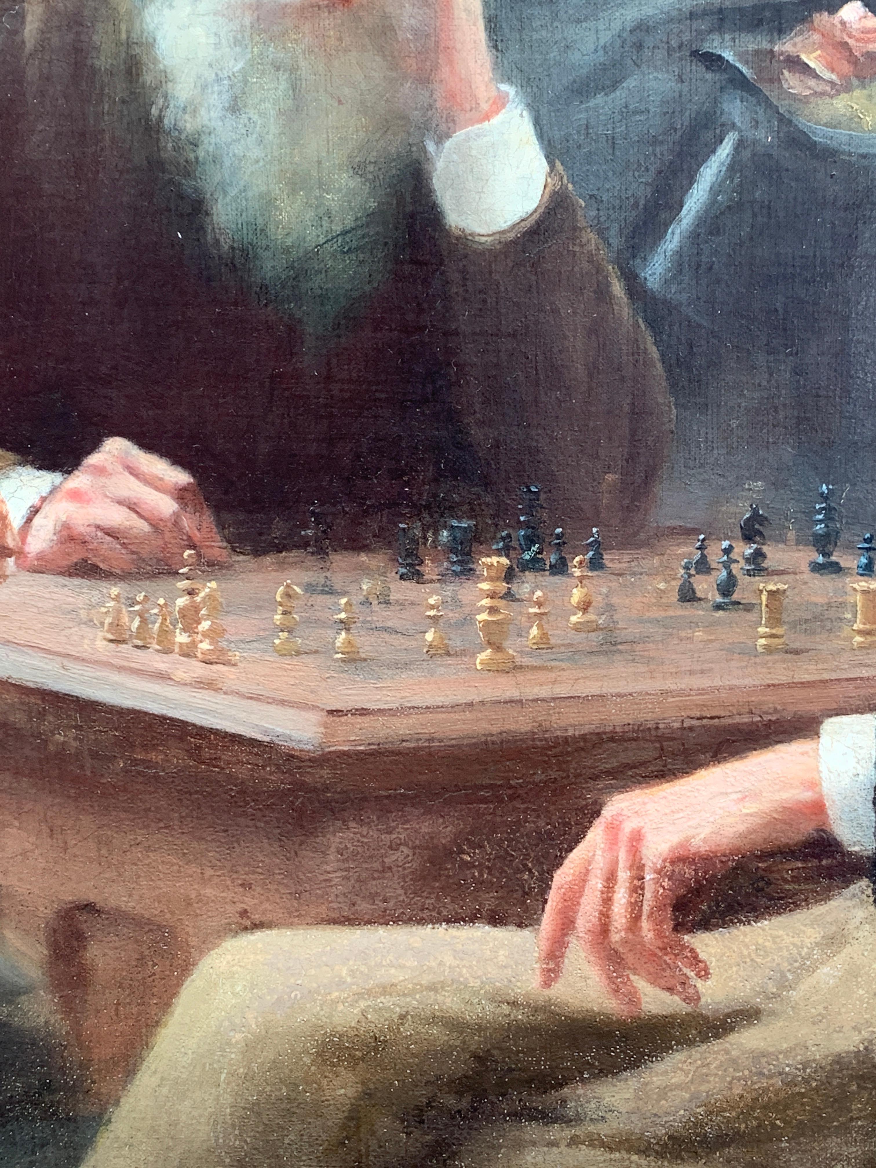 19th century American or European, Interior portrait of rich men playing chess - Victorian Painting by Unknown