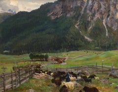 A Mountain Sheepfold in the Tyrol - American Oil on Canvas Painting, 1914-1915