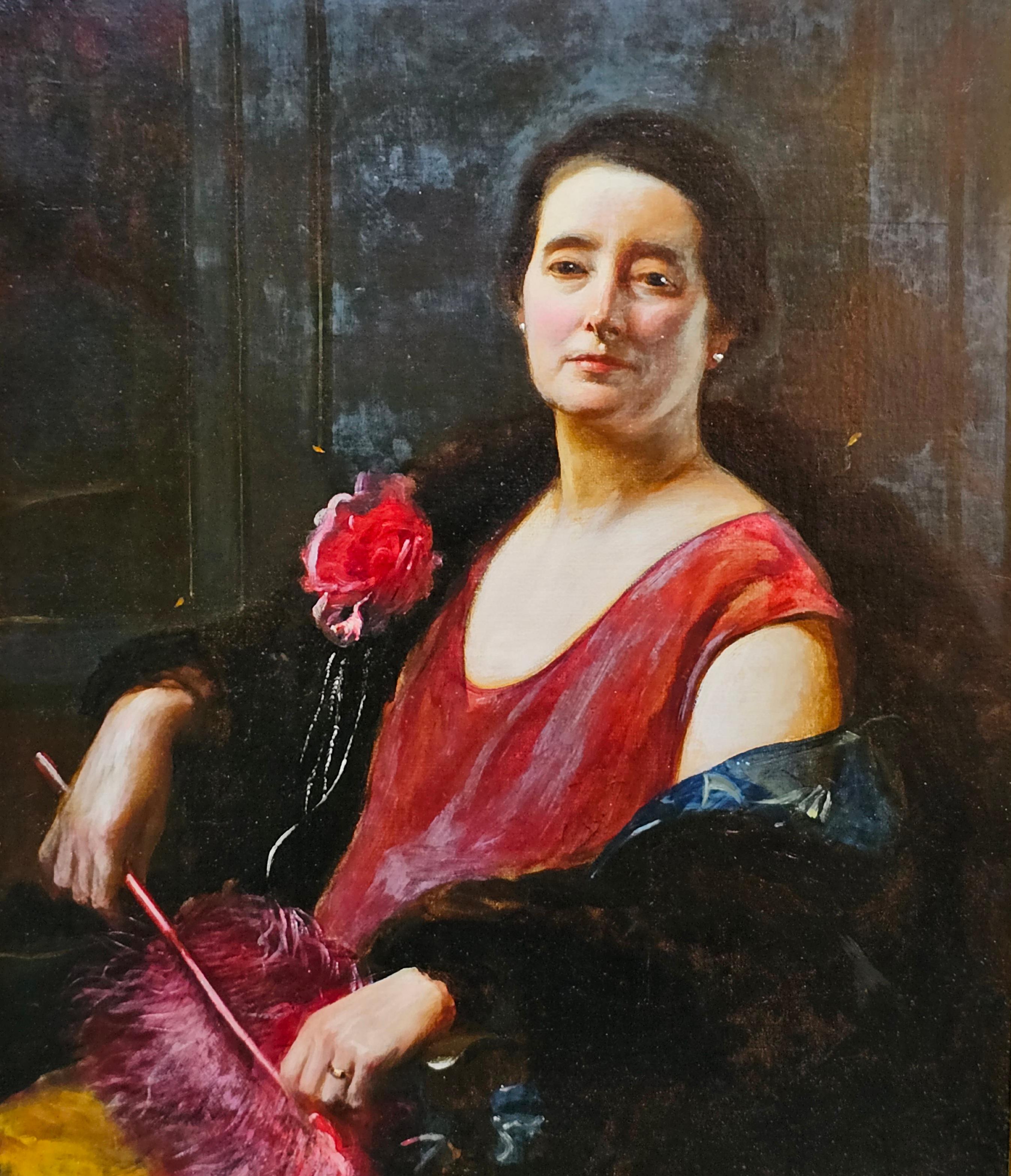 Portrait of an Edwardian Lady - British American art portrait oil painting For Sale 3