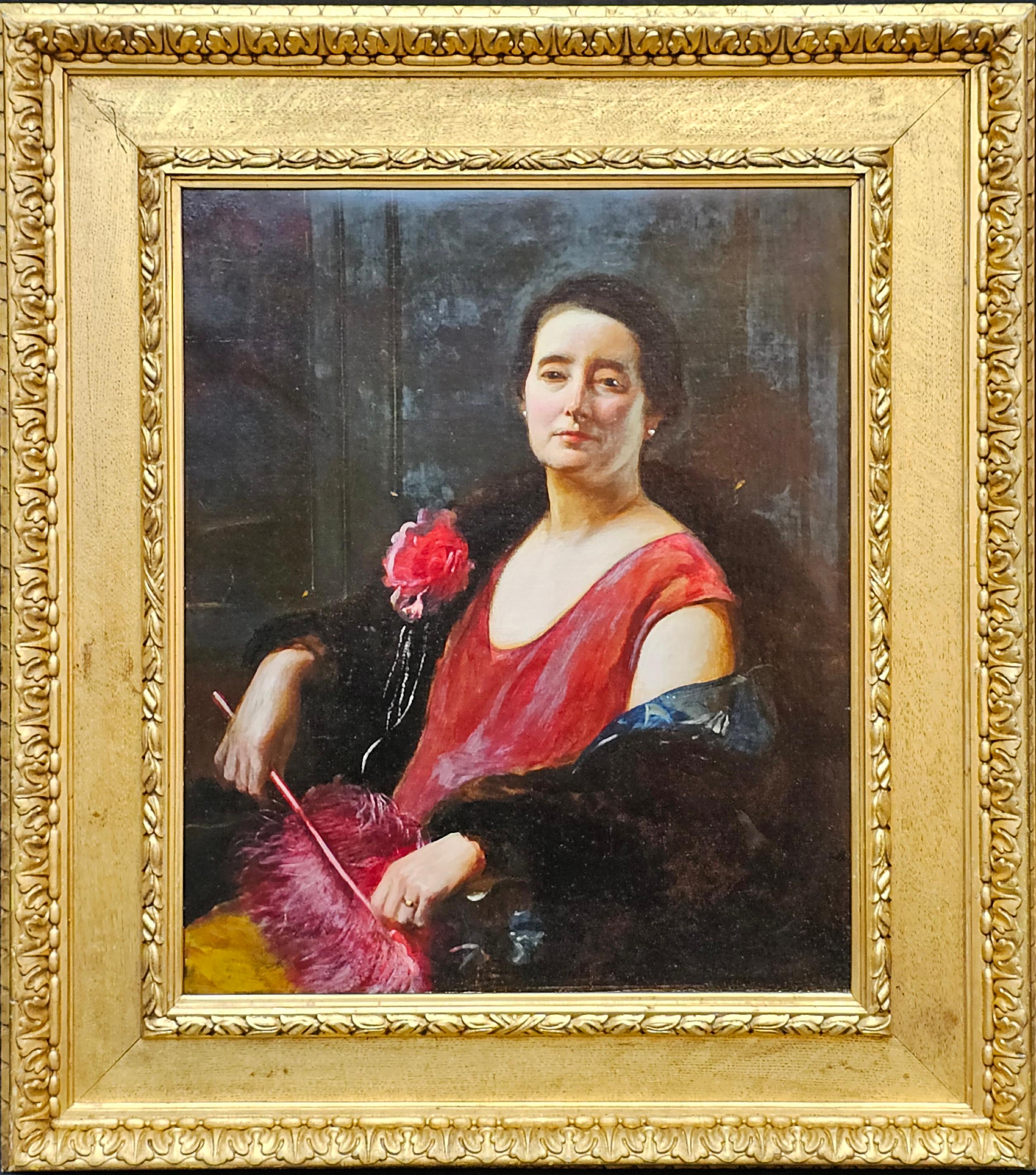 Portrait of an Edwardian Lady - British American art portrait oil painting For Sale 4