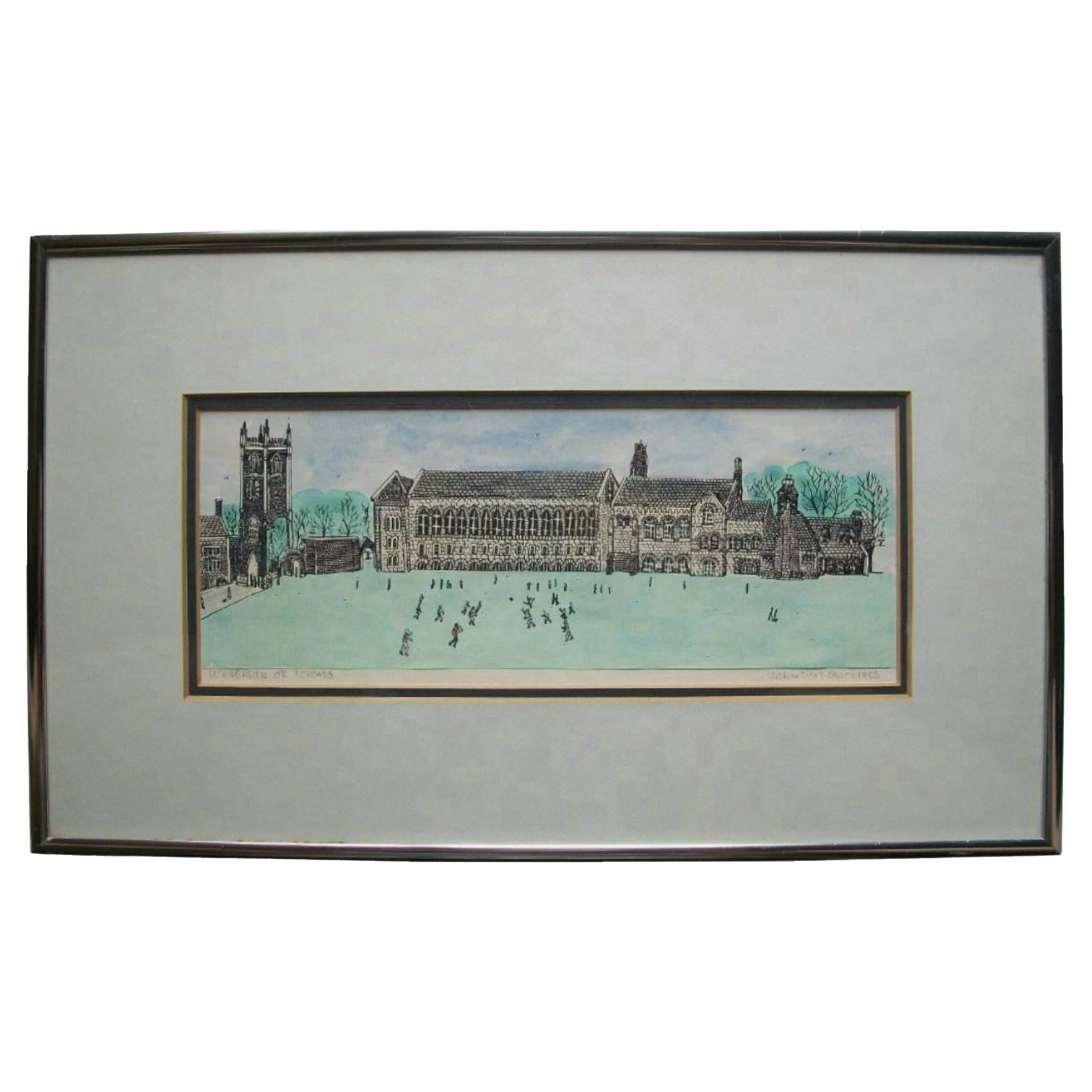 JOHN SIRIS-DAVIES - 'U of T' - Handkolorierter Druck - Gerahmt - Kanada - CIRCA 1985 im Angebot