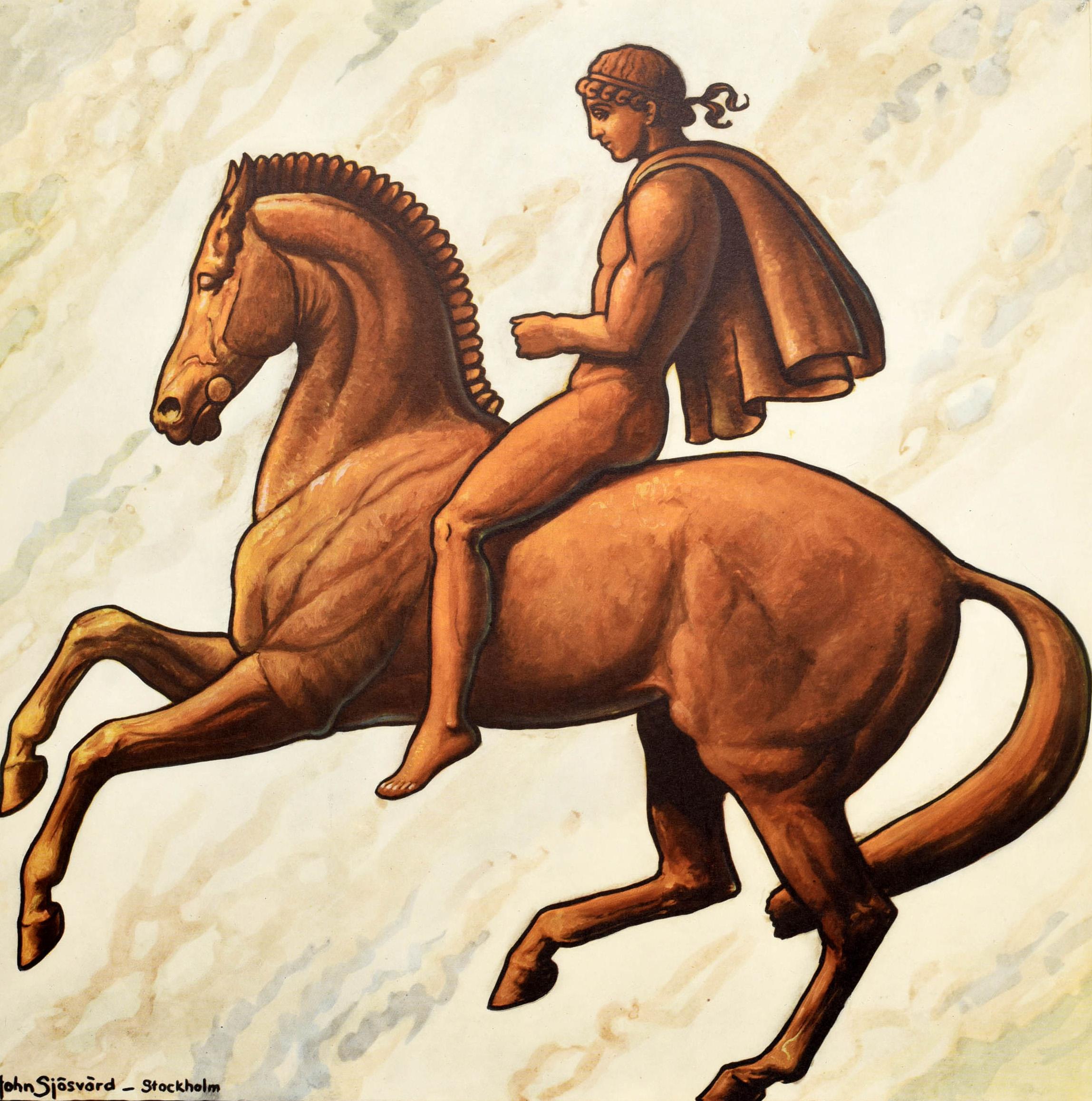 Original Vintage Sport Poster Equestrian Games Stockholm Summer Olympic Games  - Print by John Sjosvord