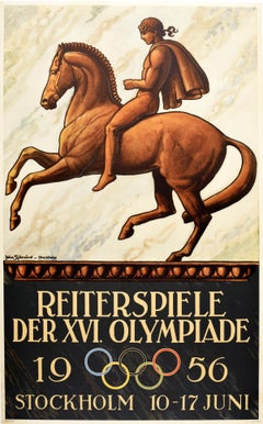 Affiche de sport originale vintage des Jeux olympiques d'été de Stockholm (en Équitation) 