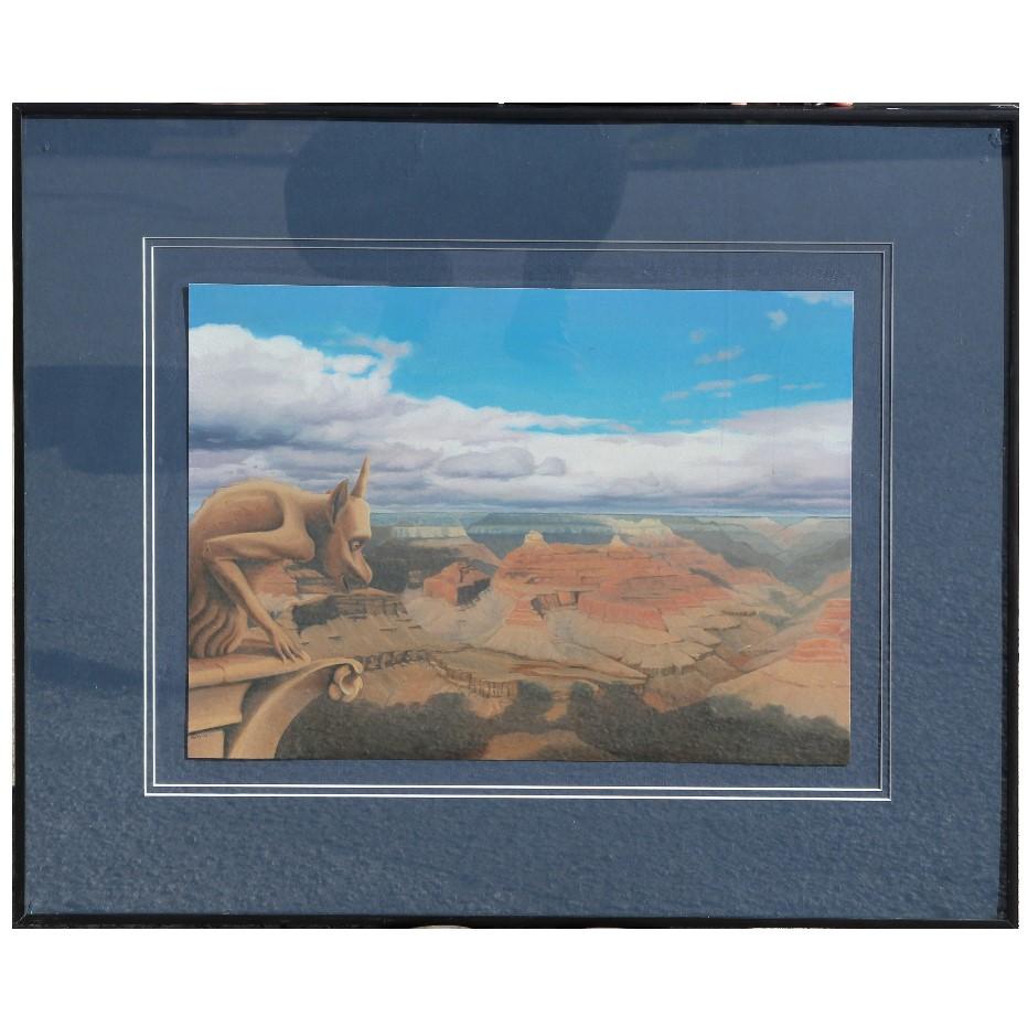 John Slaby Landscape Painting - Surrealist Grand Canyon Landscape with Gargoyle 