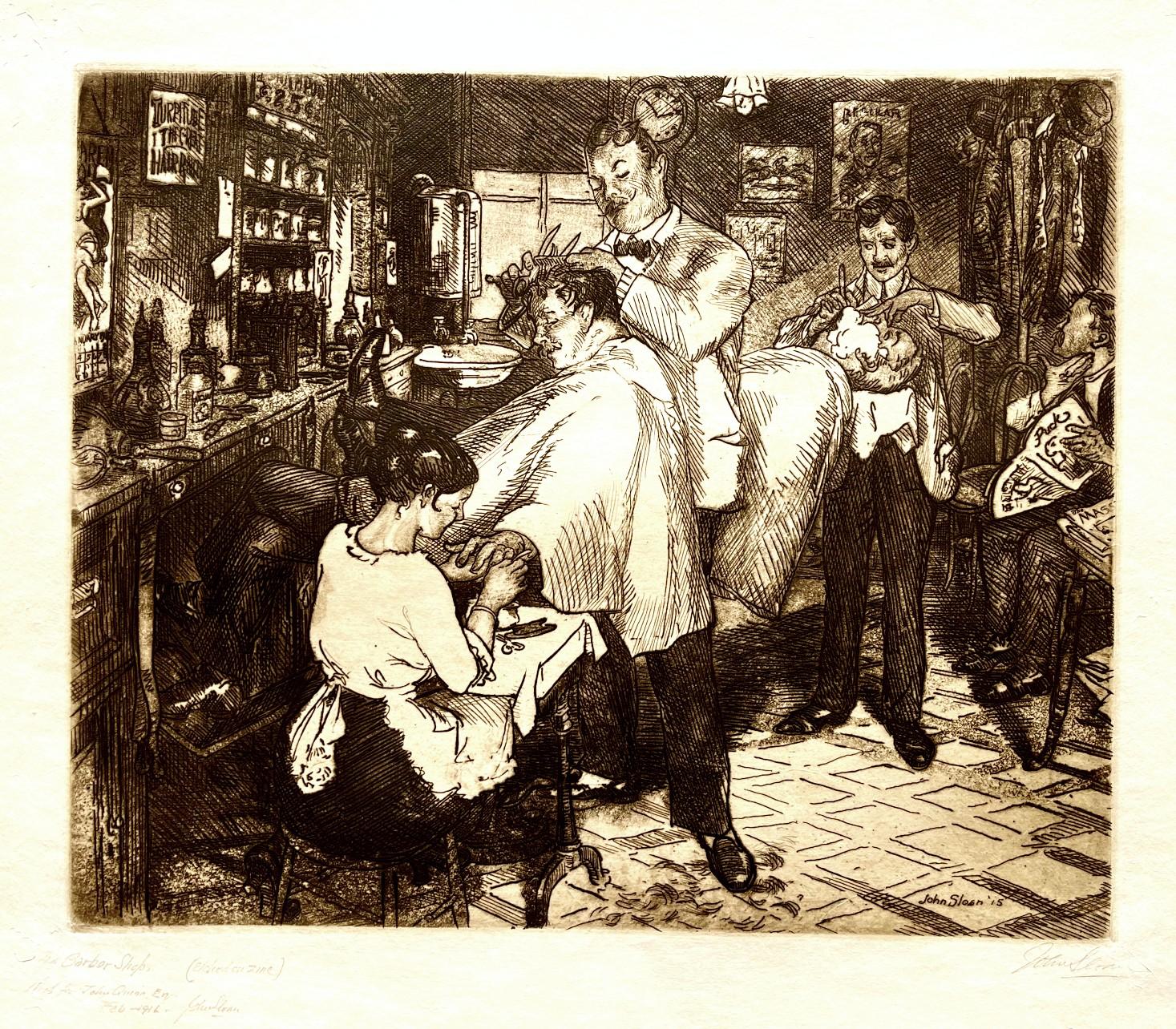 John Sloan Figurative Print – Barbershop