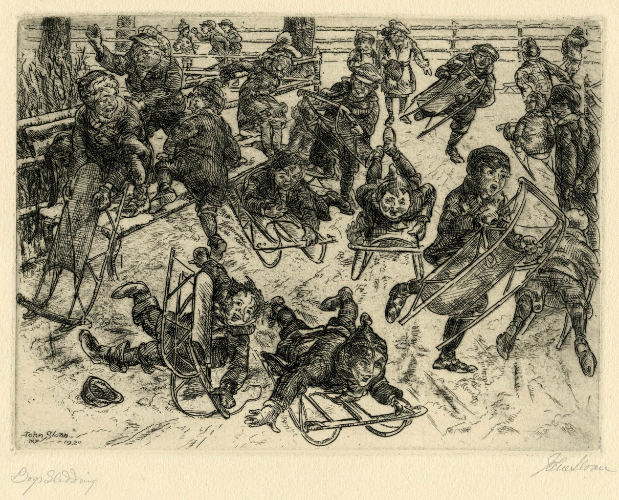 Boys Sledding - Print by John Sloan