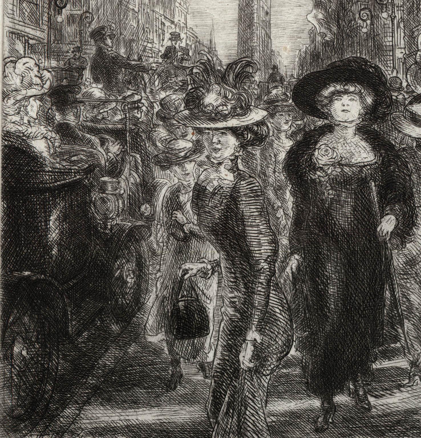 Fifth Avenue, 1909. - Gray Figurative Print by John Sloan