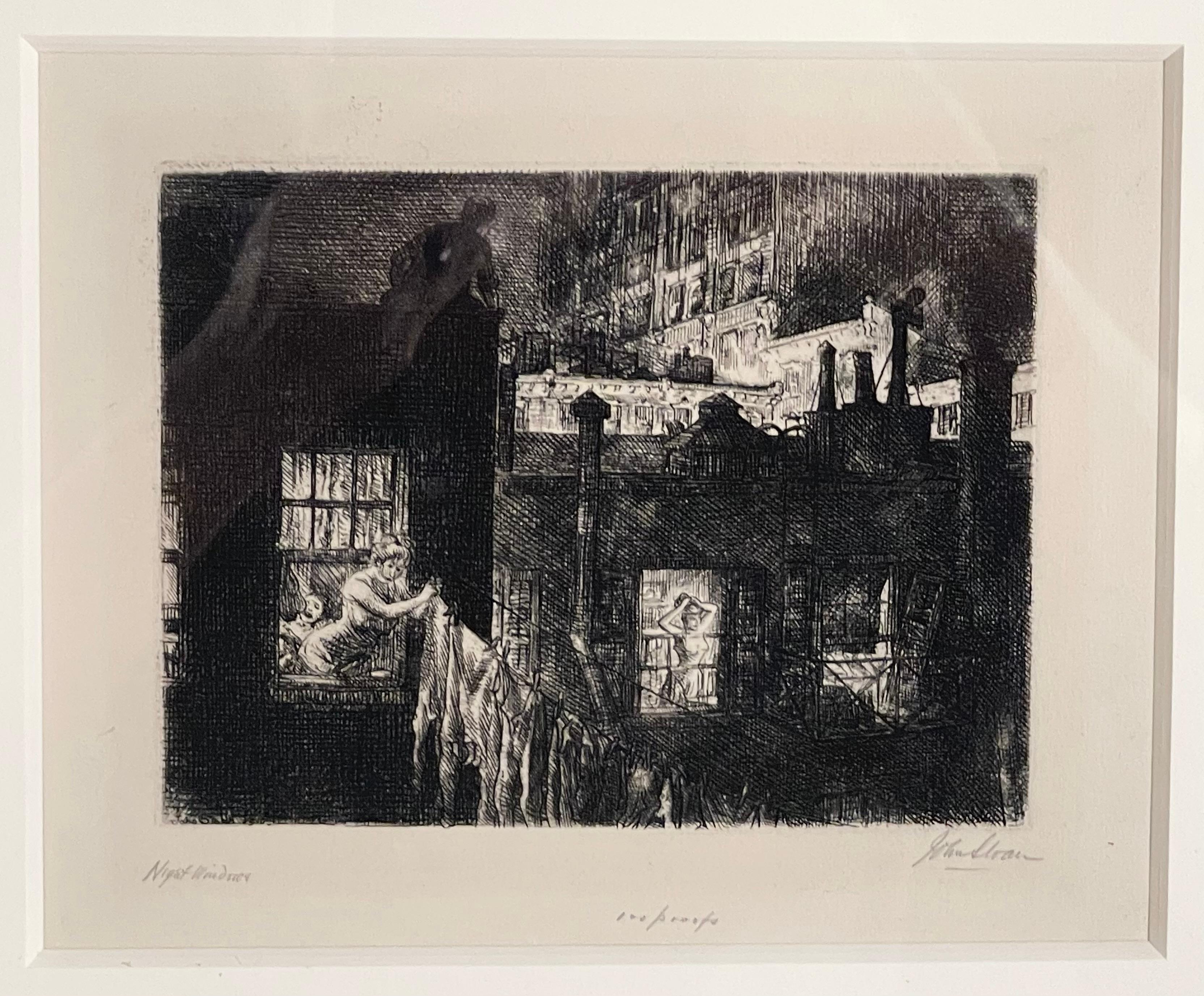 Figurative Print di John Sloan - FINESTRE NOTTURNE
