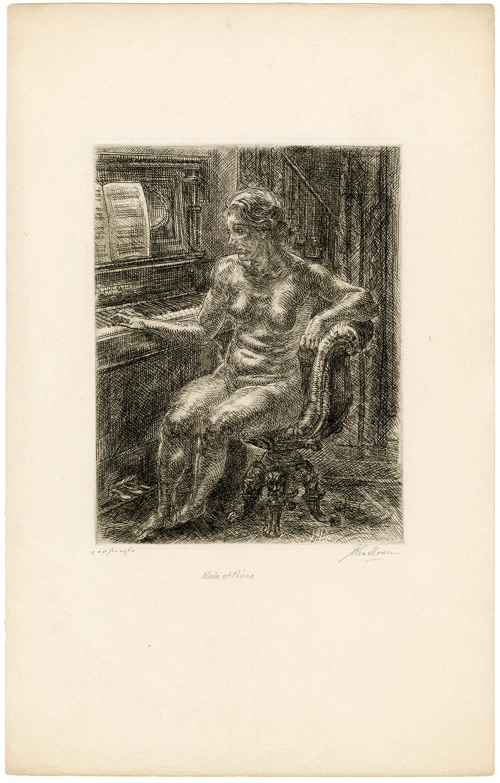 Nude at Piano - Print by John Sloan