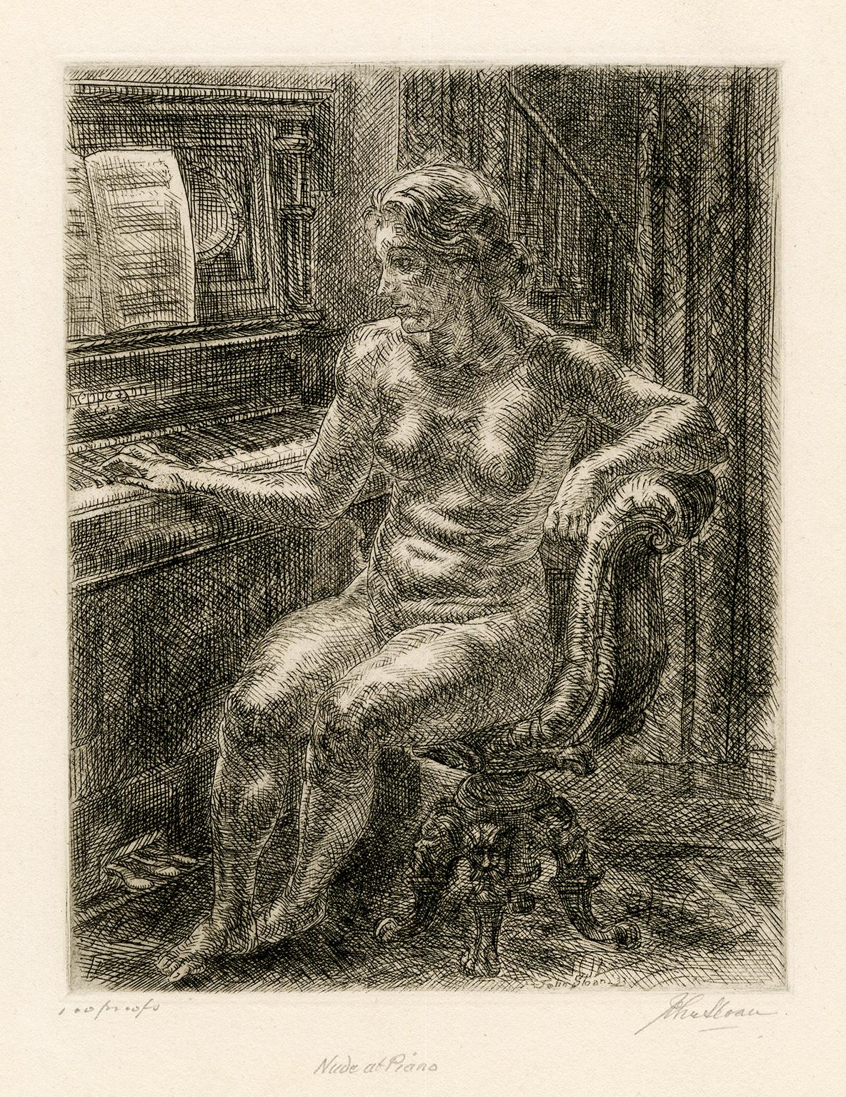 John Sloan Nude Print - Nude at Piano