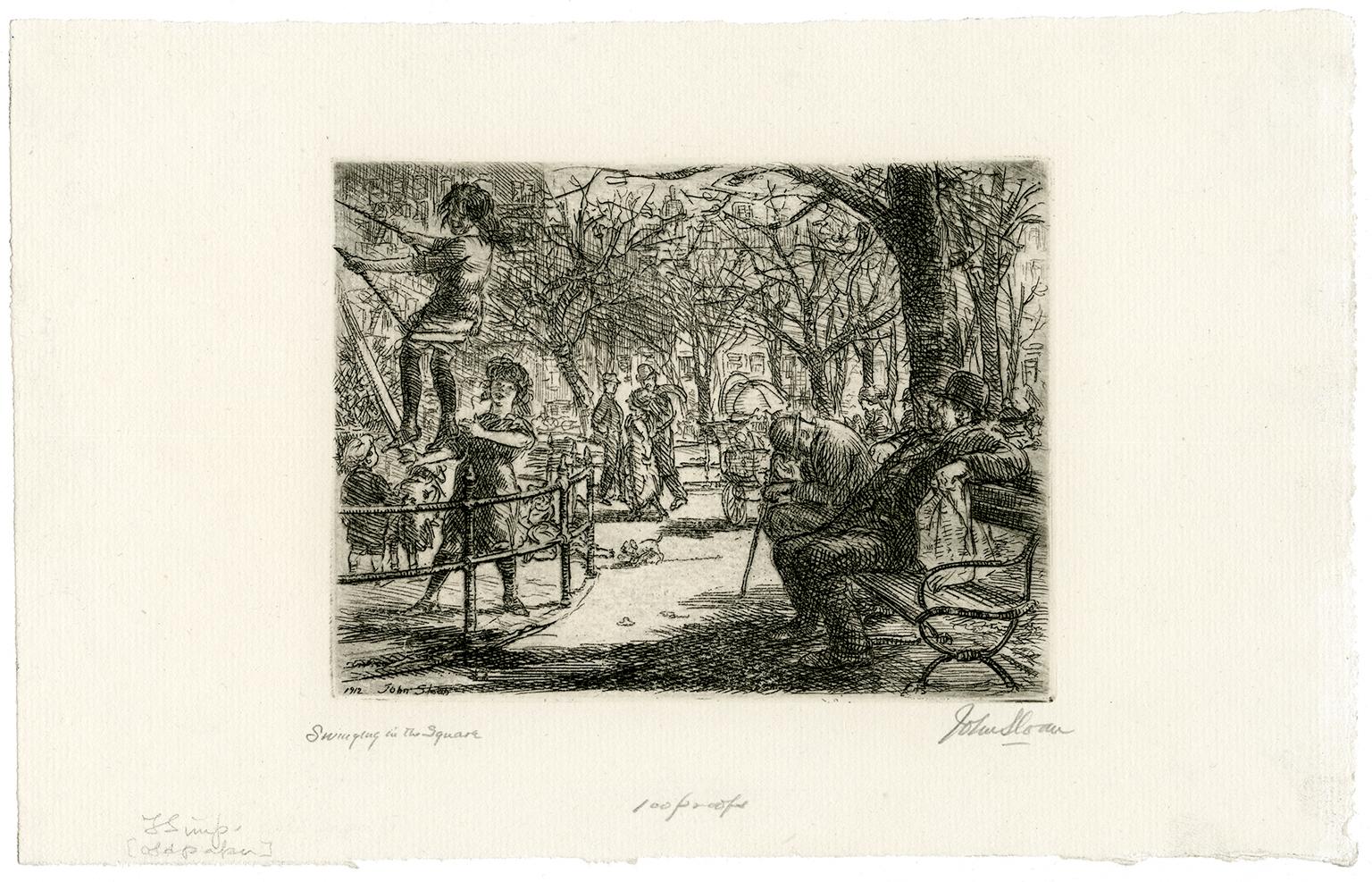 Swinging in the Square (also 'In the Park') - Print by John Sloan