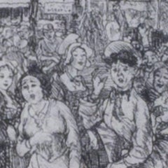 "The Row at the Picnic, " Original Black and White Etching by John Sloan