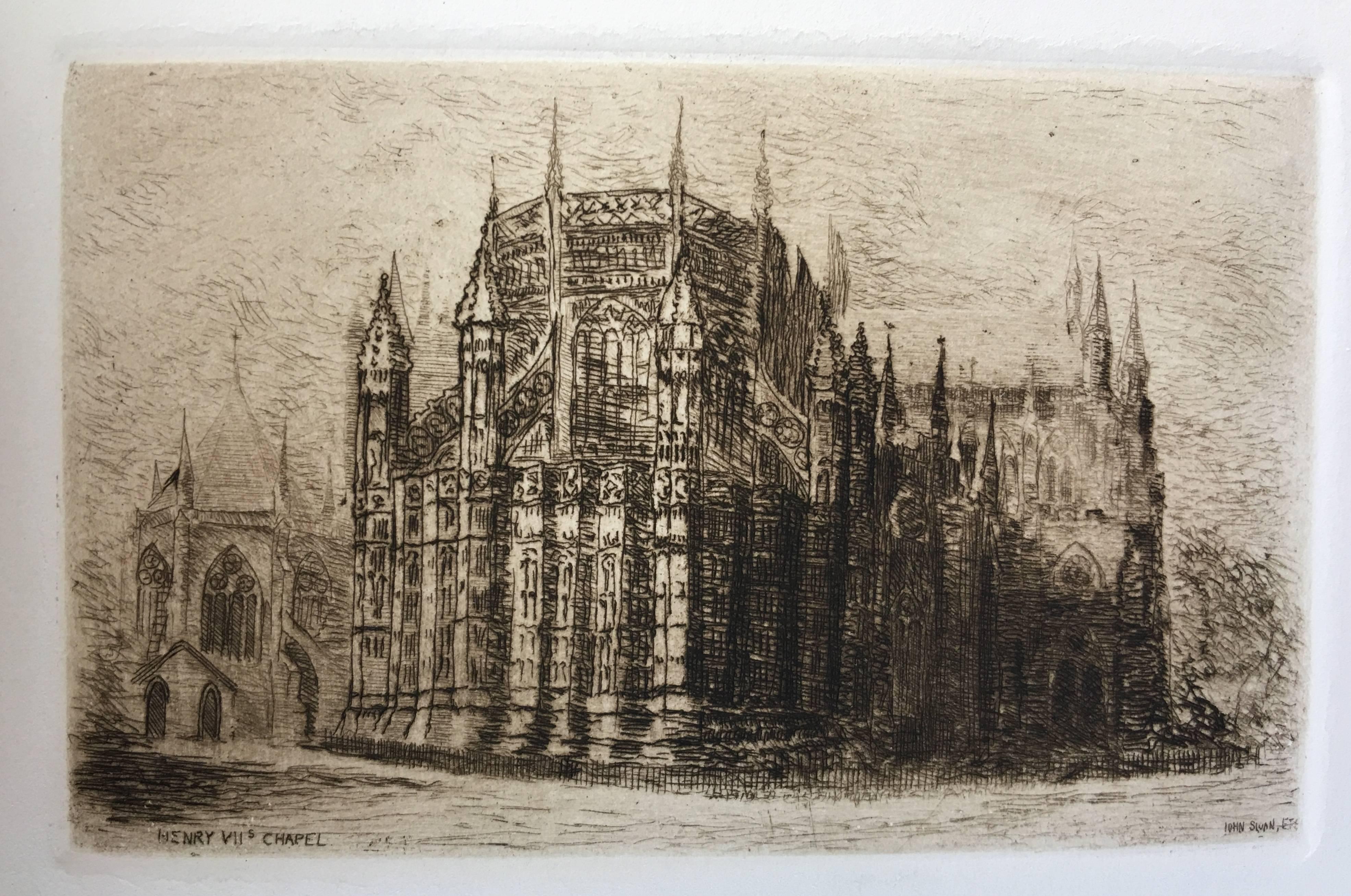 Westminster Abbey - the complete album of 13 etchings - American Realist Print by John Sloan