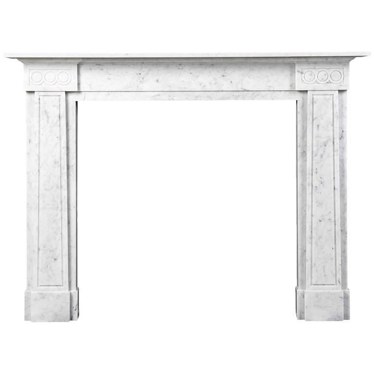 European John Soane Inspired Mantelpiece Carved in Carrara Marble