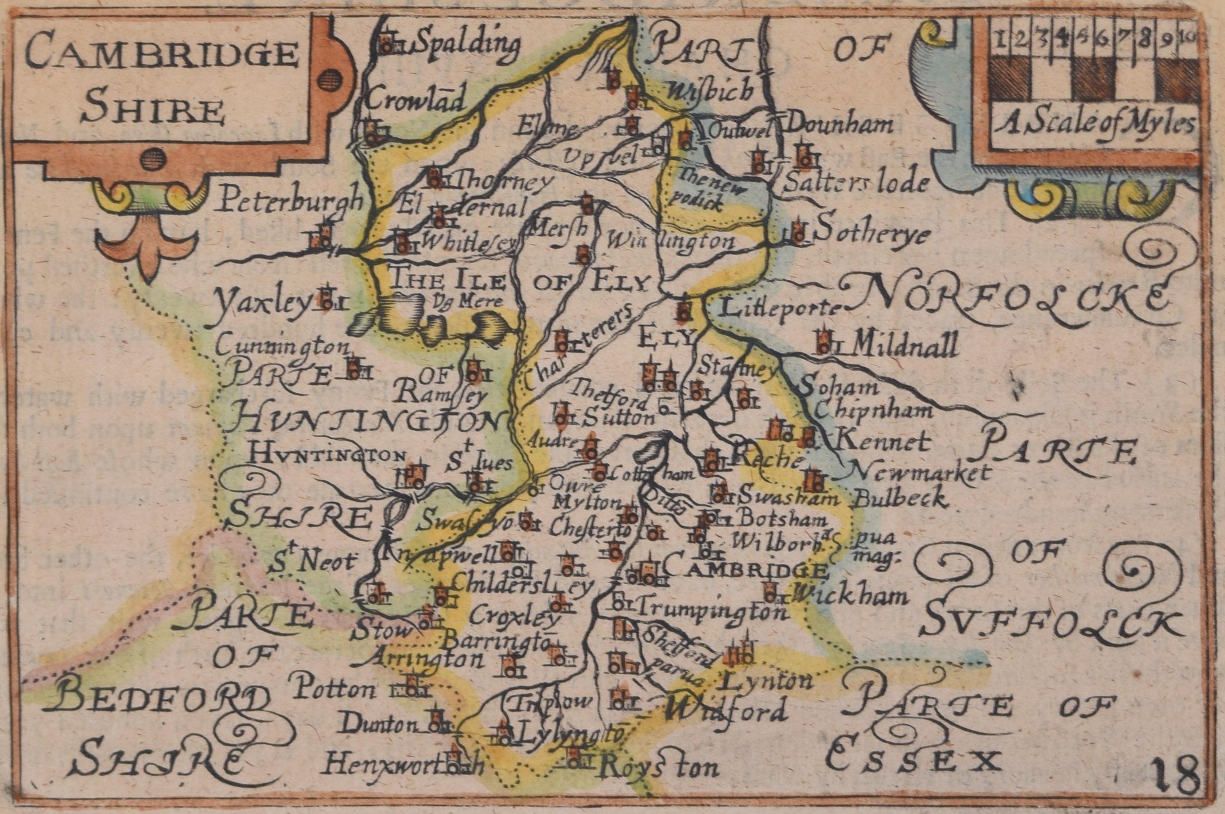 Cambridge map 17th century engraving after John Speed For Sale 1