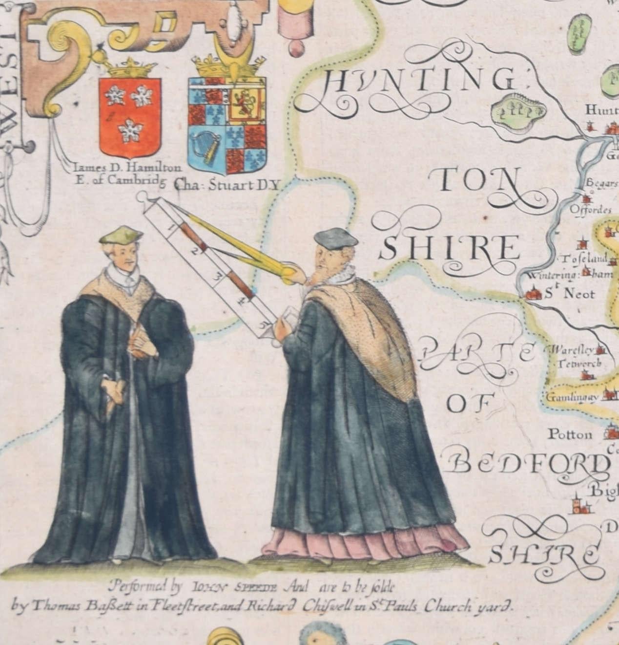 Carte du Cambridgeshire gravée au 17e siècle par John Speed en vente 1