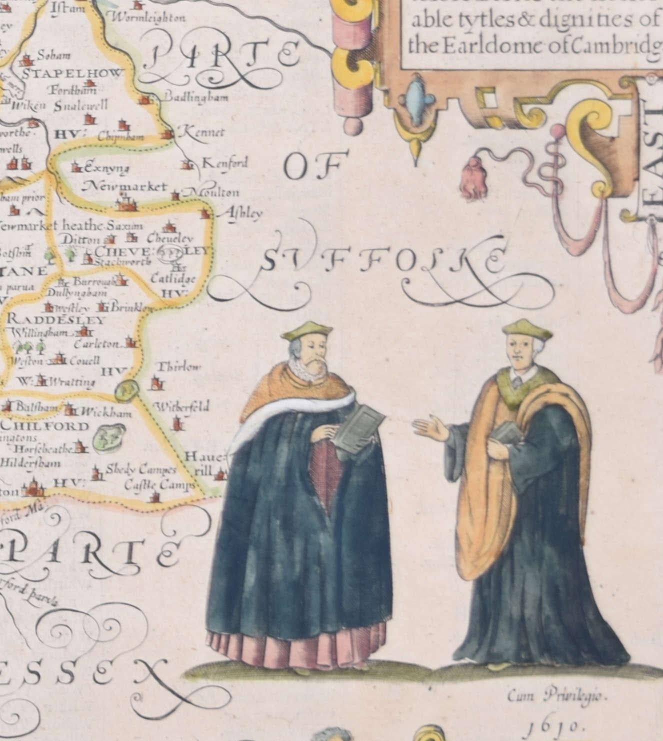 Carte du Cambridgeshire gravée au 17e siècle par John Speed en vente 2