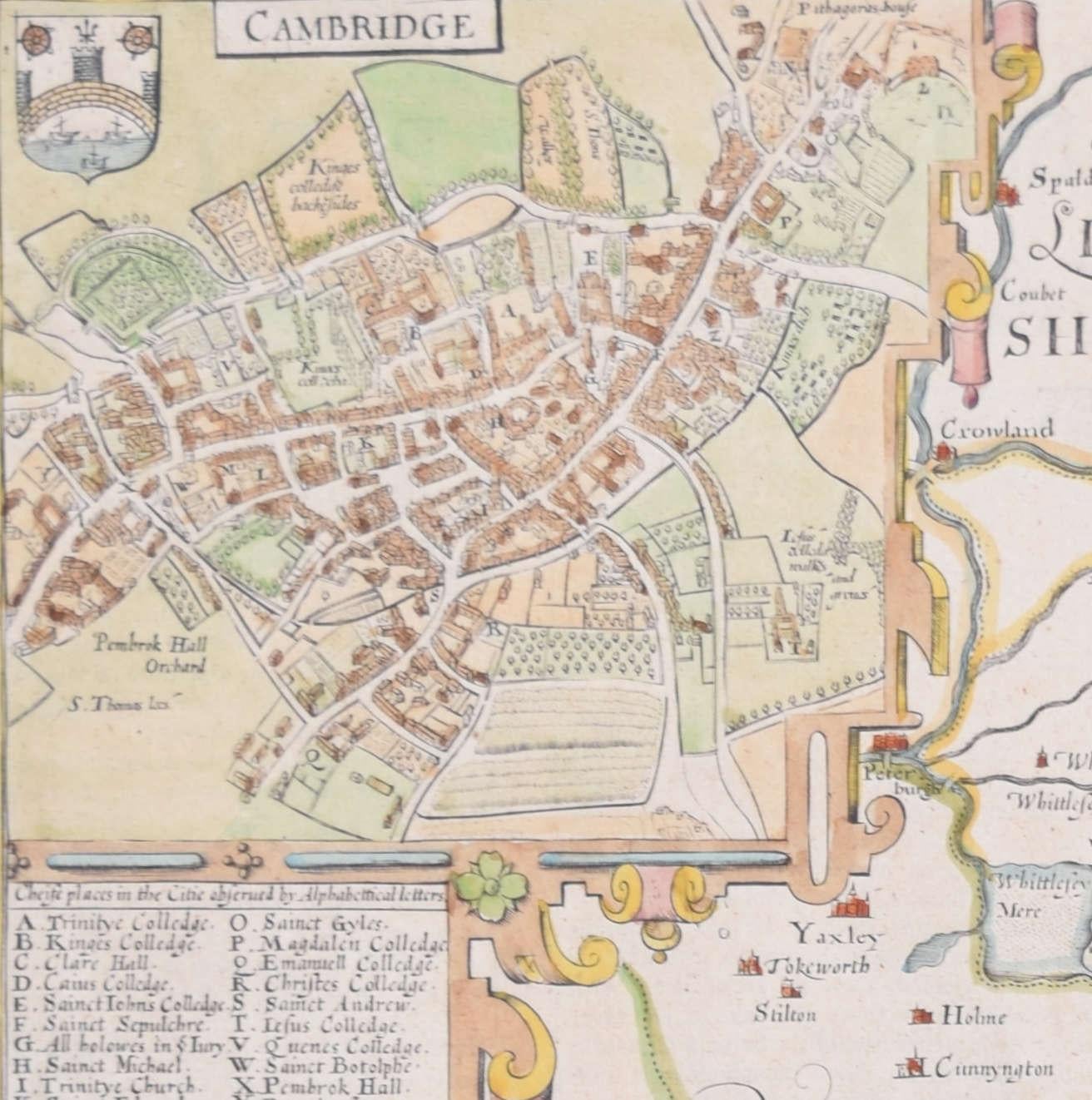 Carte du Cambridgeshire gravée au 17e siècle par John Speed en vente 3