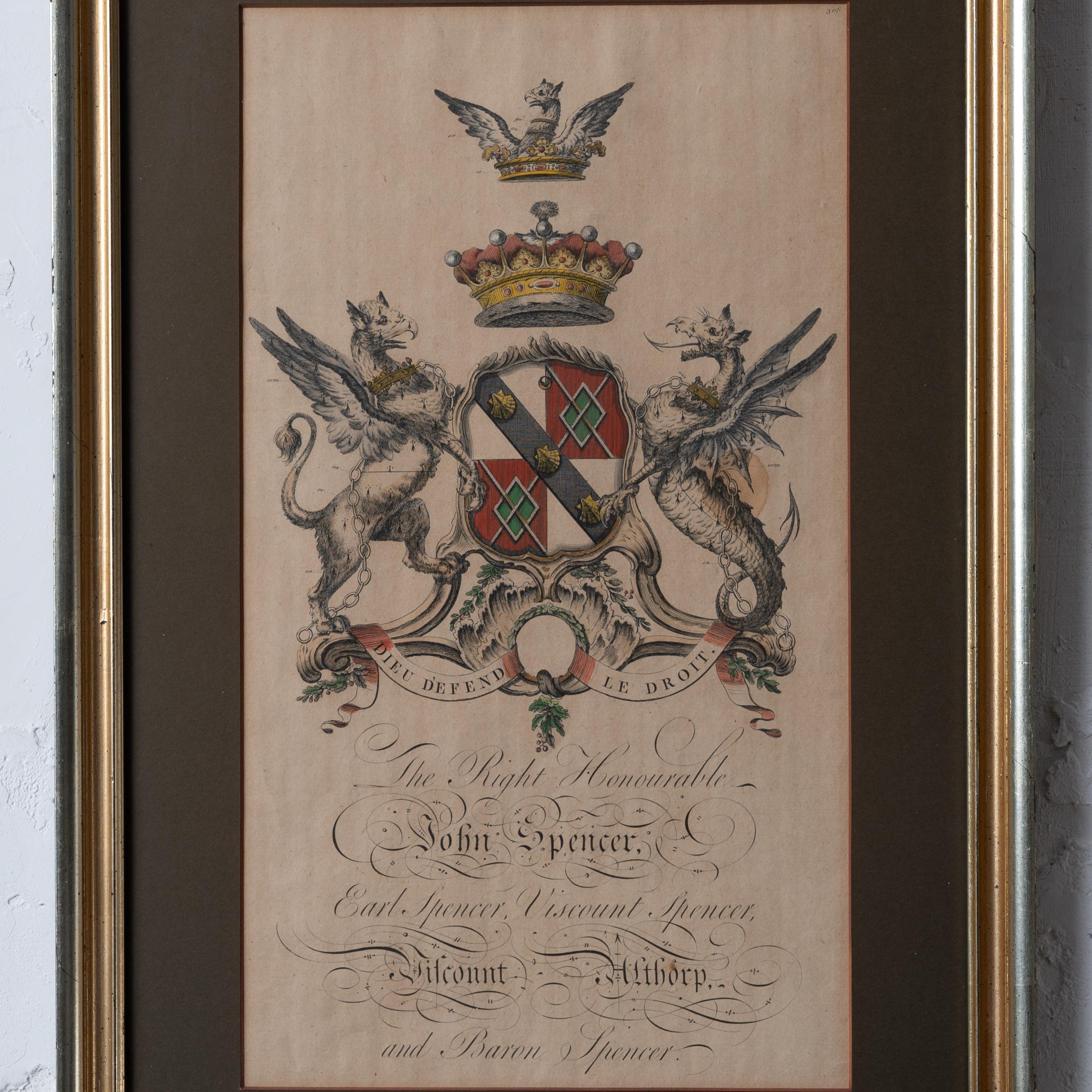 Other John Spencer Heraldic Coat of Arms Engraving, 18th Century
