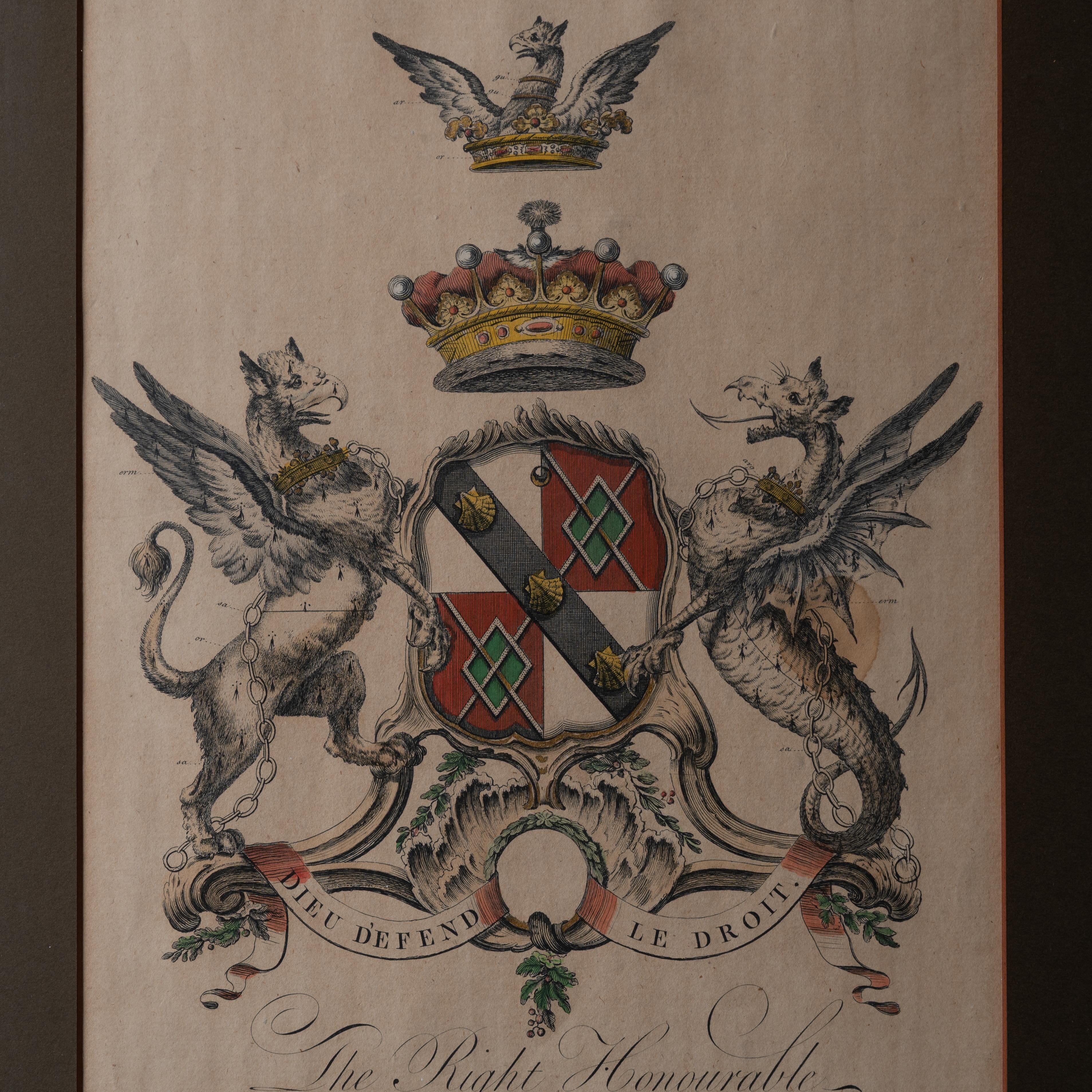 18th Century and Earlier John Spencer Heraldic Coat of Arms Engraving, 18th Century