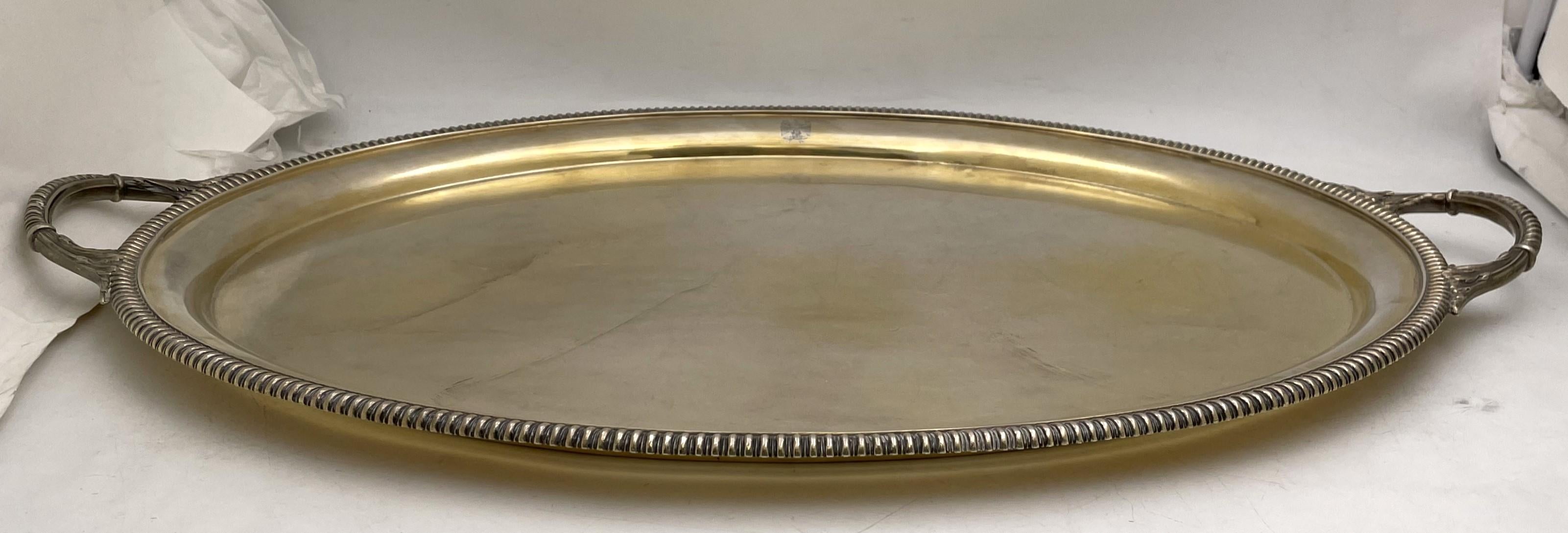 John Spink Irish Large Gilt Sterling Silver 1939 Bar Tray in Regency Style In Good Condition In New York, NY