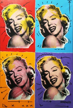 4x Marilyn, Pop Art Portrait of Marilyn Monroe, Acrylic on Canvas, Signed 