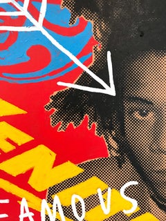 "Basquiat/Samo" Jean-Michel Basquiat Pittura Pop Art su tela sfondo rosso