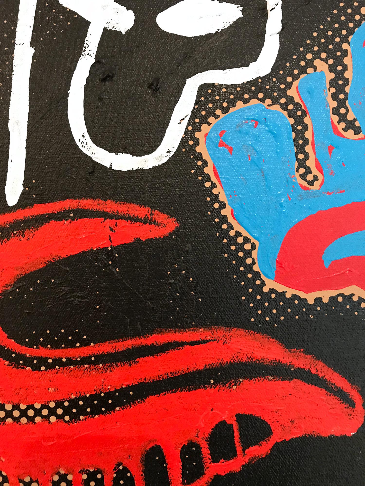 « Basquiat/Samo » Jean-Michel Basquiat peinture Pop Art sur toile fond rouge en vente 4