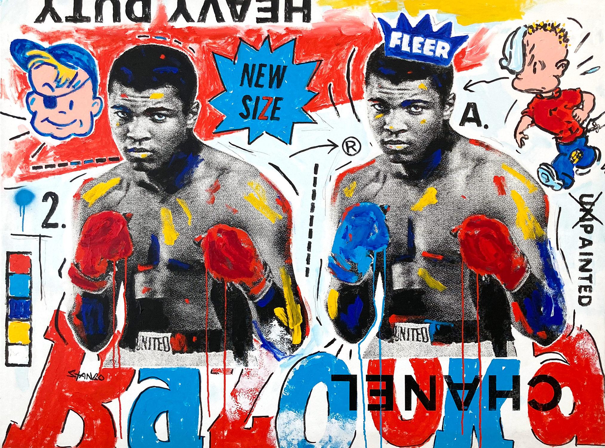 Pittura acrilica su tela "Bazooka Ali" con doppio Muhammad Ali e Chanel