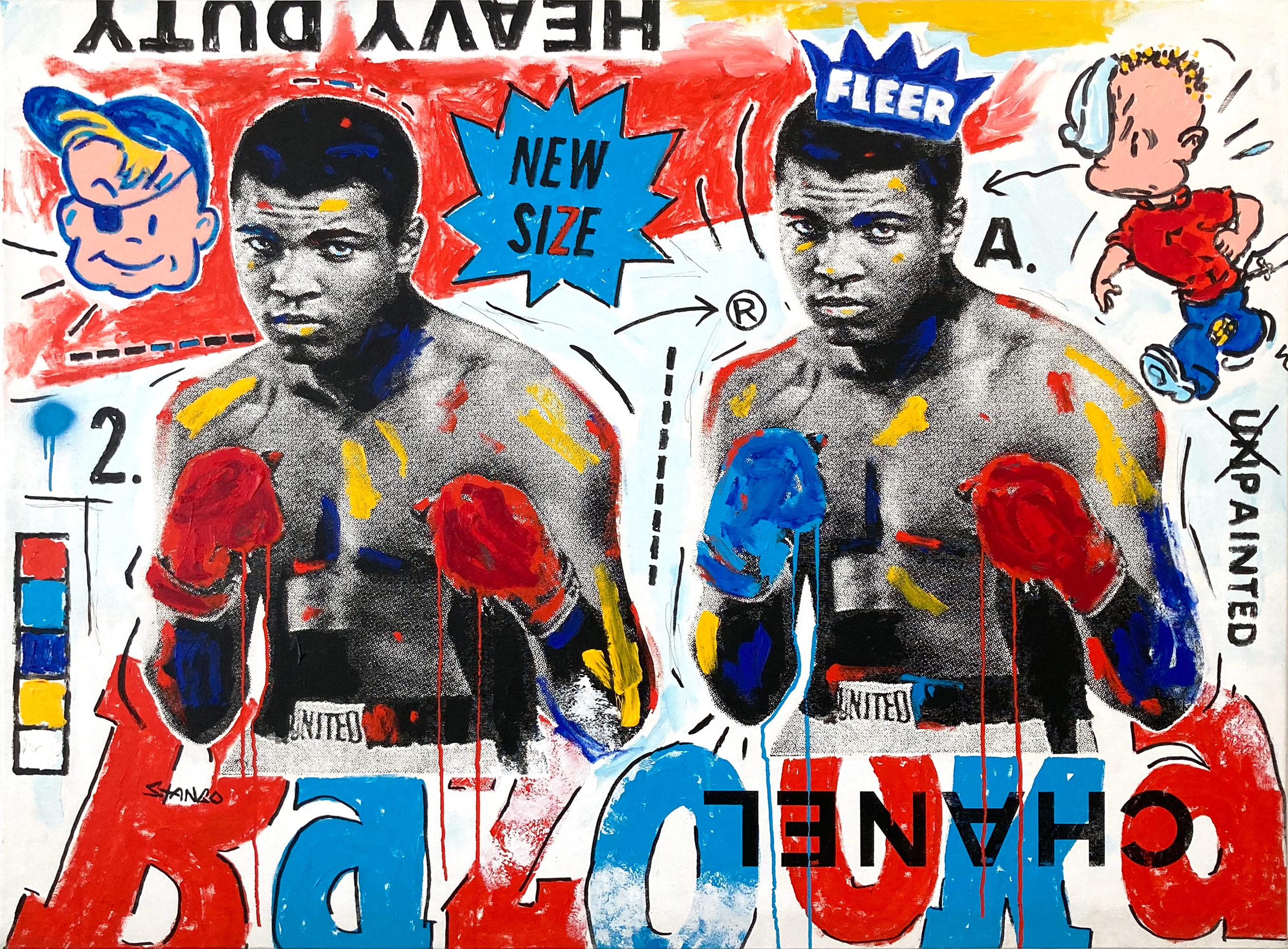 John Stango Portrait Painting - "Bazooka Ali" Double Muhammad Ali & Chanel Pop Art Acrylic Painting on Canvas