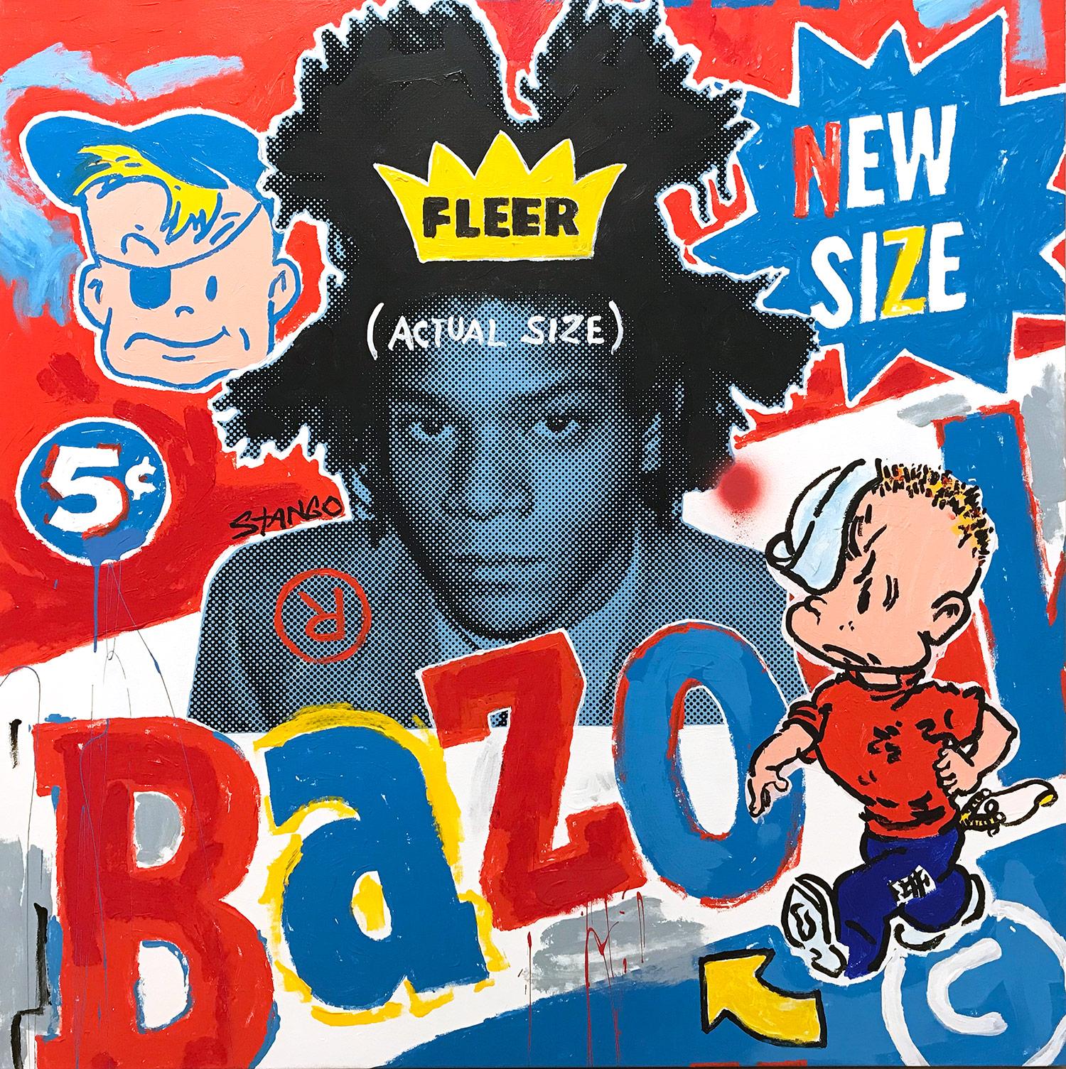 Abstract Painting John Stango - "Bazooka Basquiat" Peinture à l'acrylique sur toile Bazooka Gum & Jean Michel Basquiat