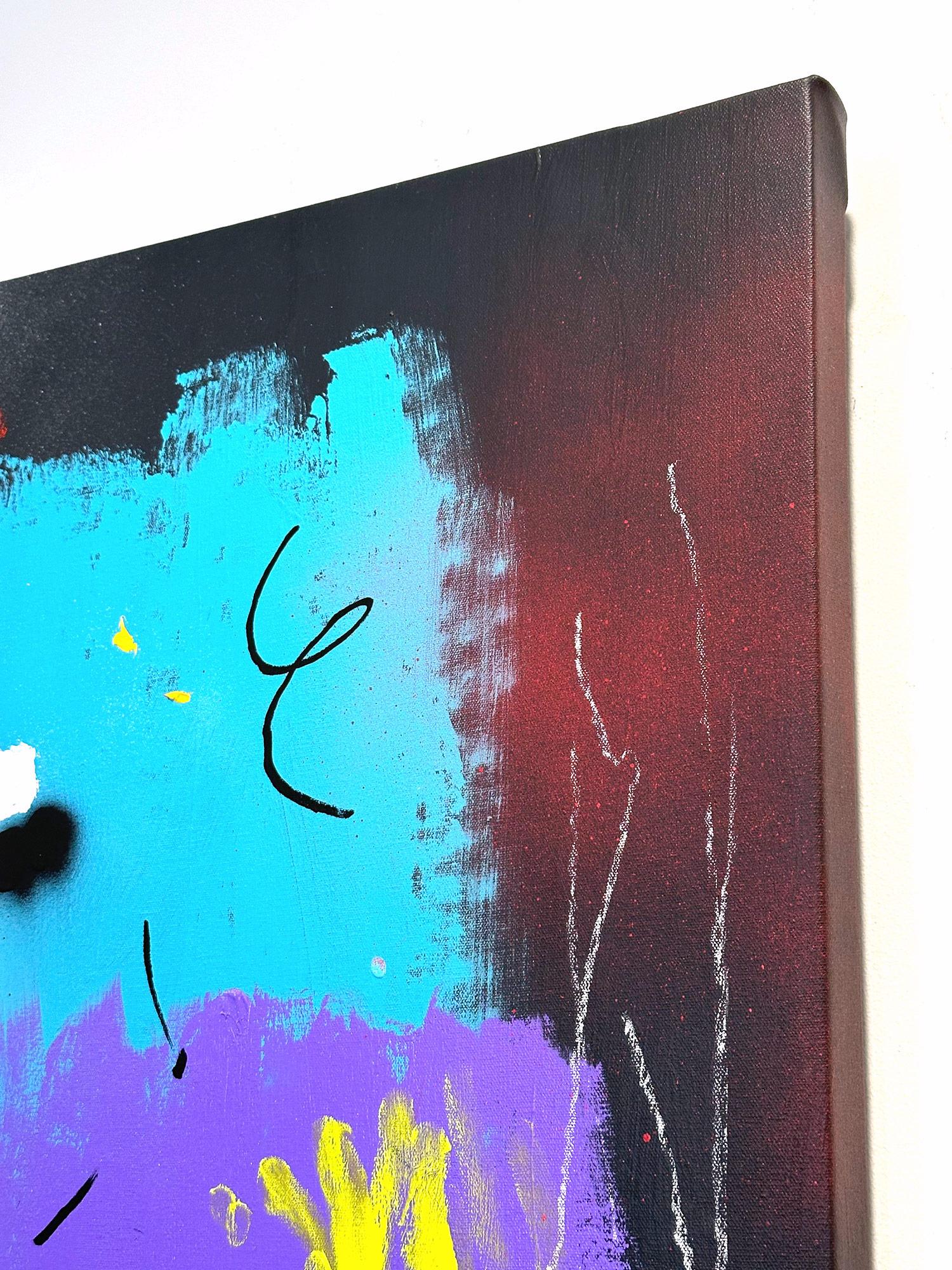 „Blue-Eyed Soul“ Bunte Formen mit schwarzem Hintergrund, abstraktes Pop-Art-Gemälde im Angebot 11