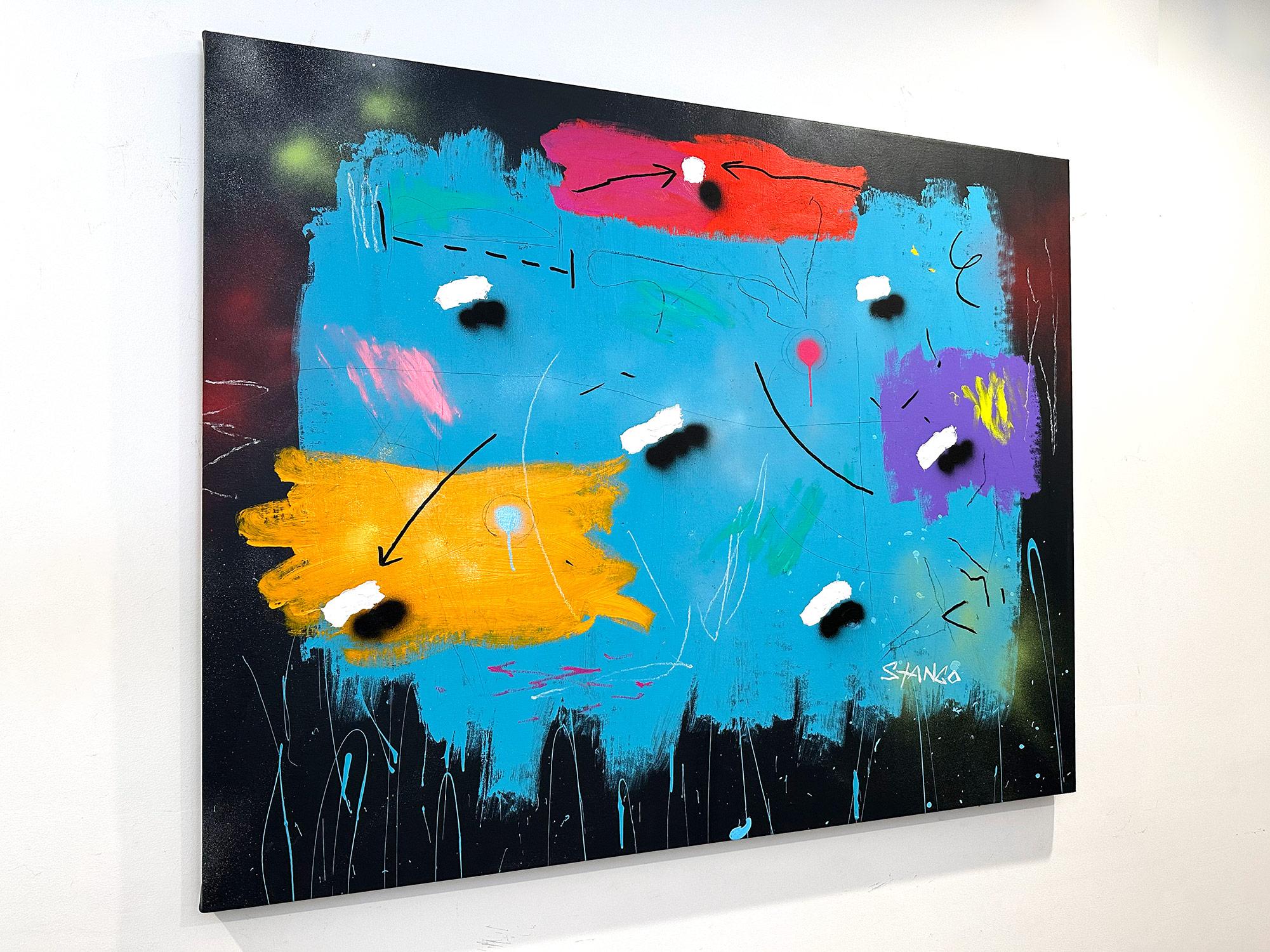 „Blue-Eyed Soul“ Bunte Formen mit schwarzem Hintergrund, abstraktes Pop-Art-Gemälde im Angebot 14