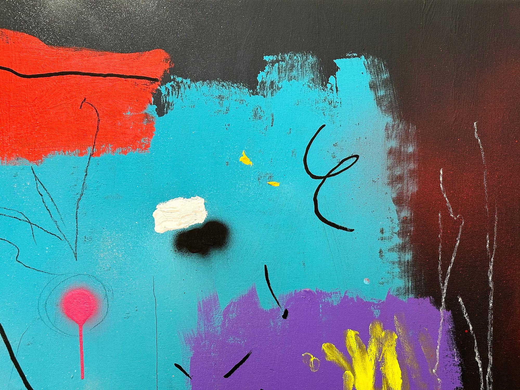 „Blue-Eyed Soul“ Bunte Formen mit schwarzem Hintergrund, abstraktes Pop-Art-Gemälde im Angebot 1