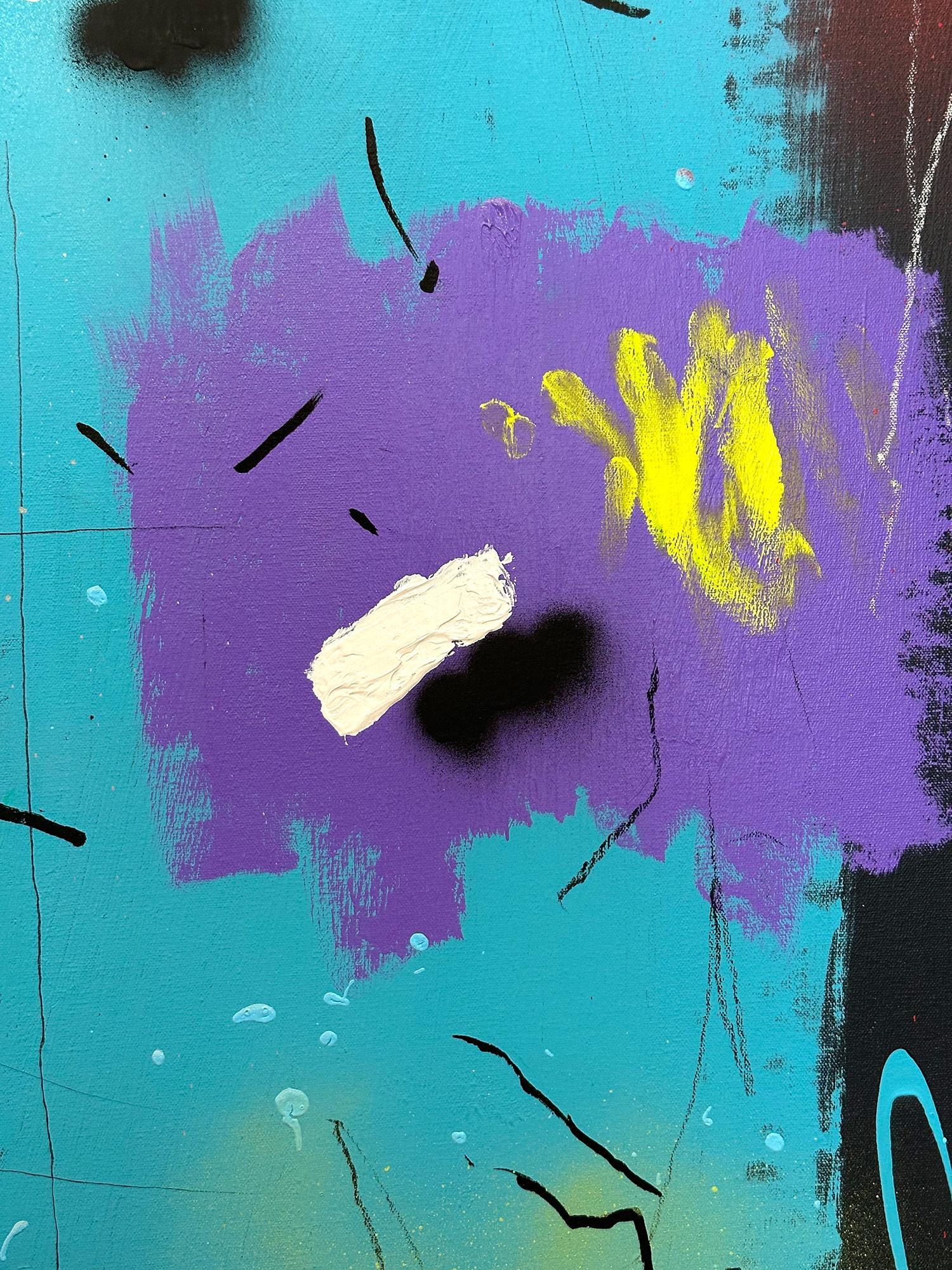 „Blue-Eyed Soul“ Bunte Formen mit schwarzem Hintergrund, abstraktes Pop-Art-Gemälde im Angebot 4
