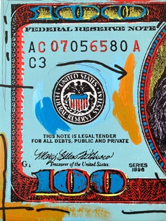 "Blue Money Deluxe Series" Pop Art Benjamin Franklin Pittura acrilica su tela