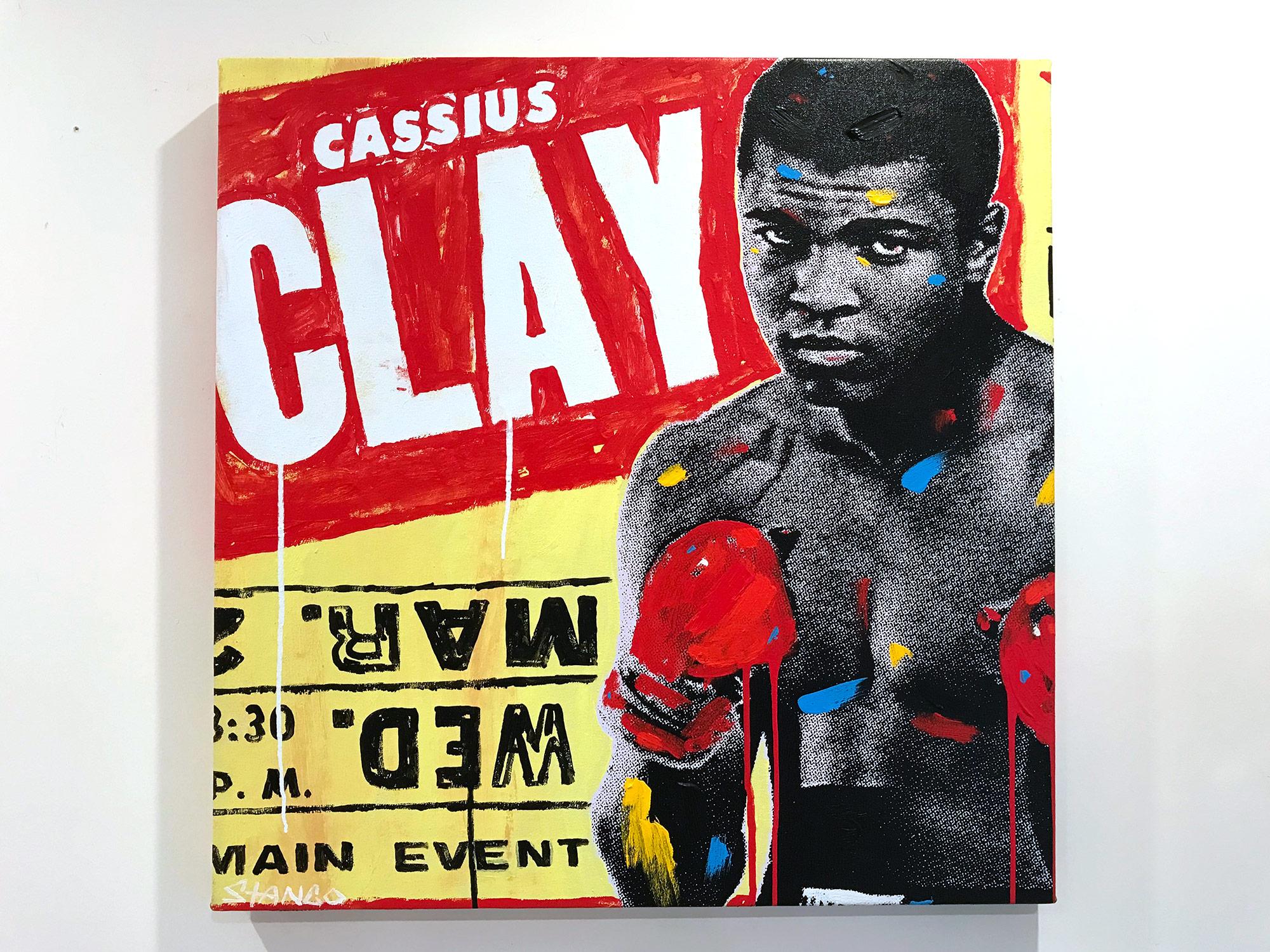 Peinture Pop Art Muhammad Ali sur toile fond rouge et jaune en vente 9