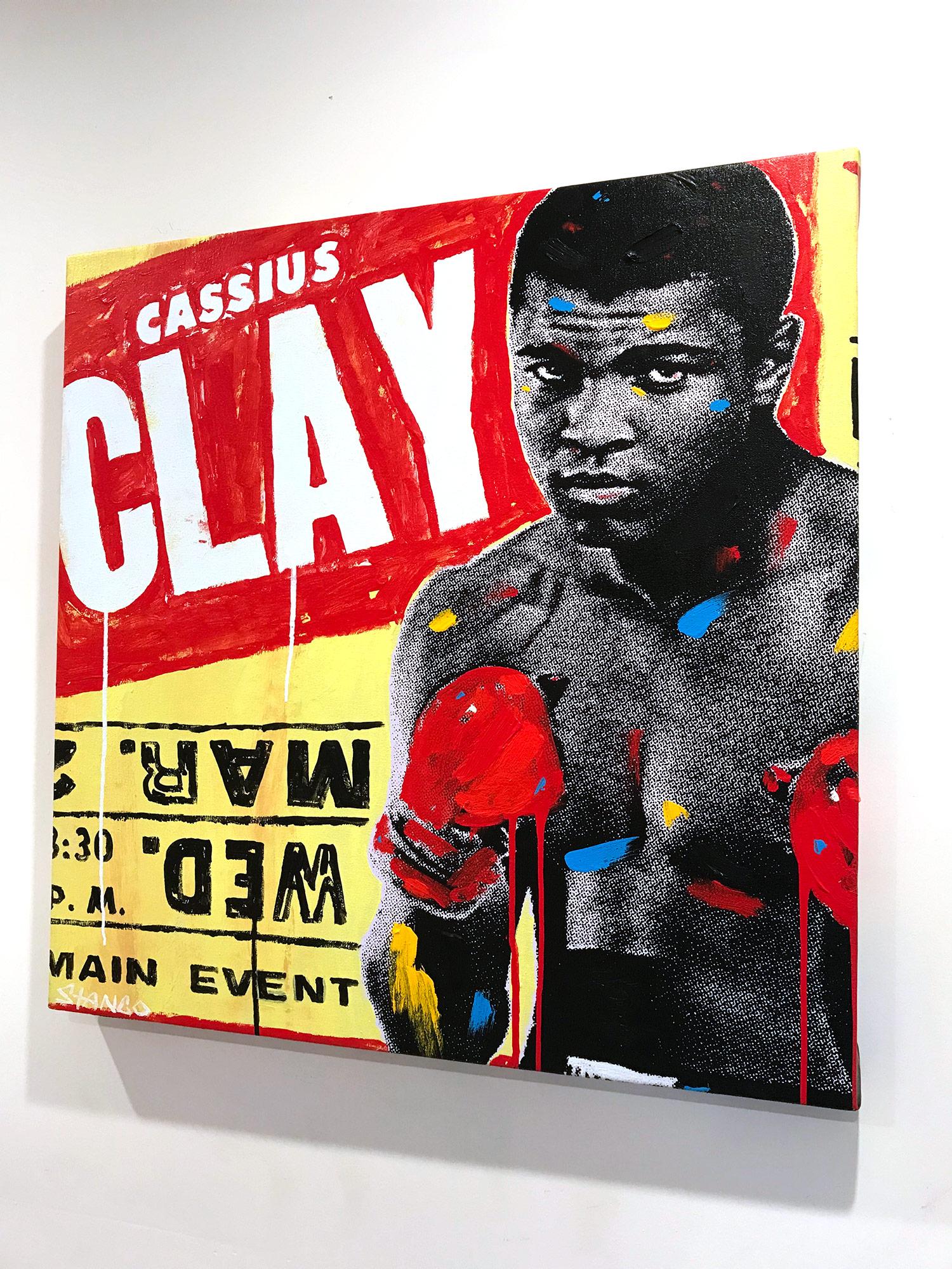 Peinture Pop Art Muhammad Ali sur toile fond rouge et jaune en vente 10