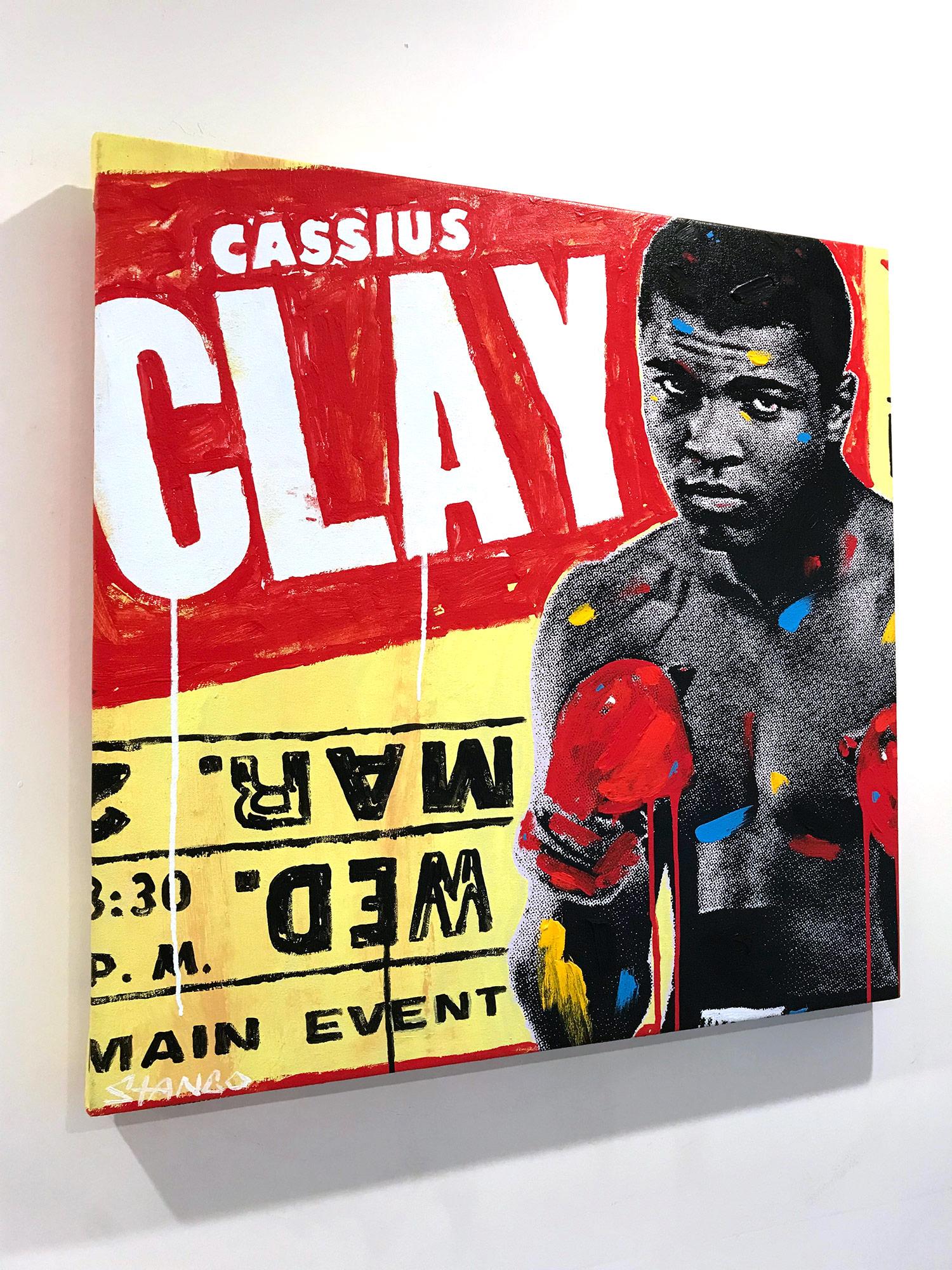 Peinture Pop Art Muhammad Ali sur toile fond rouge et jaune en vente 11