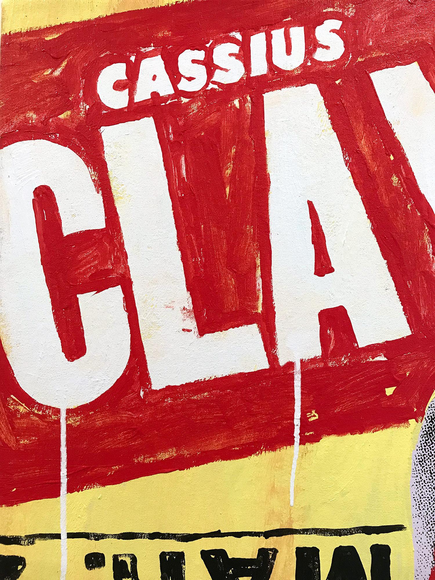 „Cassius Clay“ Muhammad Ali Pop-Art-Gemälde auf Leinwand mit rotem und gelbem Hintergrund – Painting von John Stango