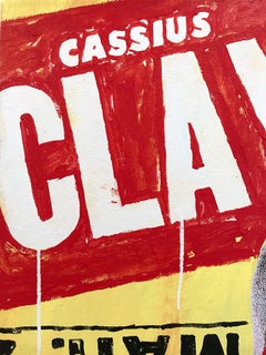 "Cassius Clay" Muhammad Ali Pittura Pop Art su tela con sfondo rosso e giallo