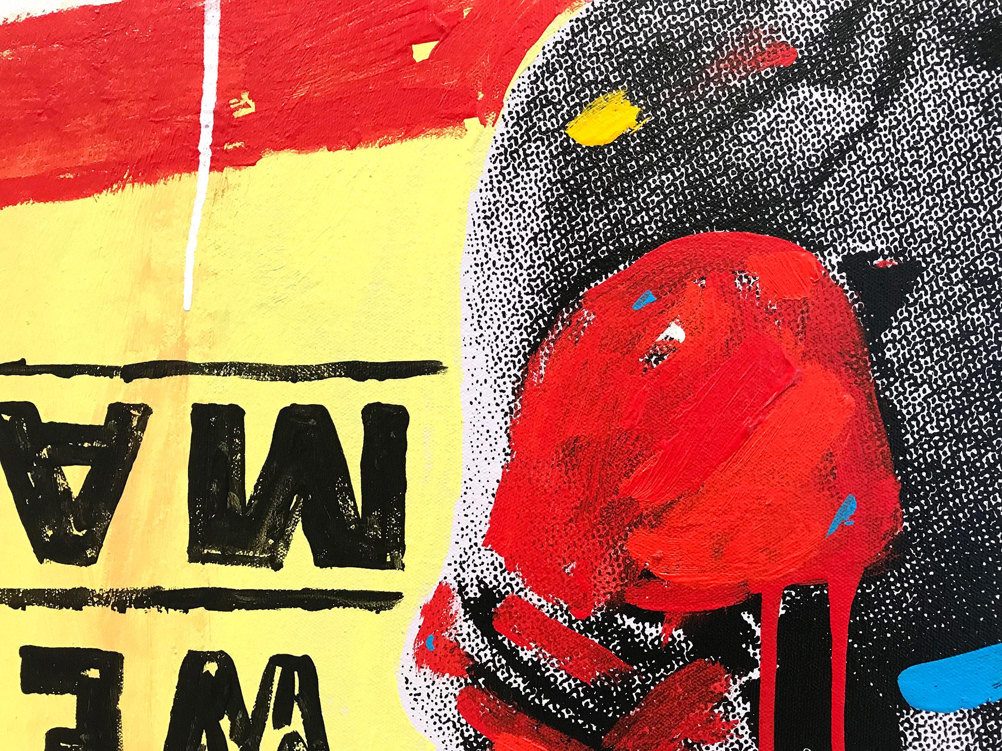 Peinture Pop Art Muhammad Ali sur toile fond rouge et jaune en vente 2