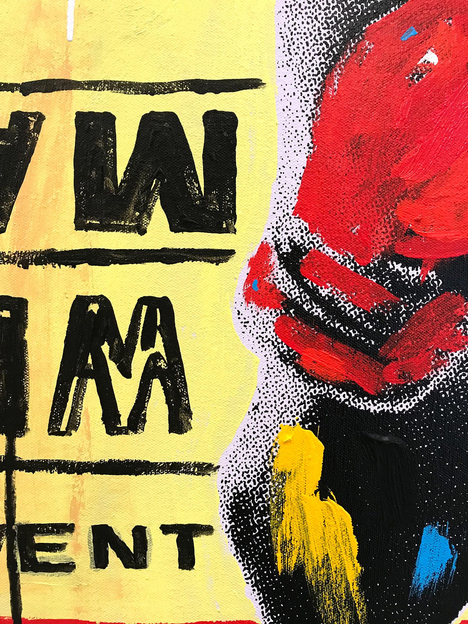 Peinture Pop Art Muhammad Ali sur toile fond rouge et jaune en vente 3