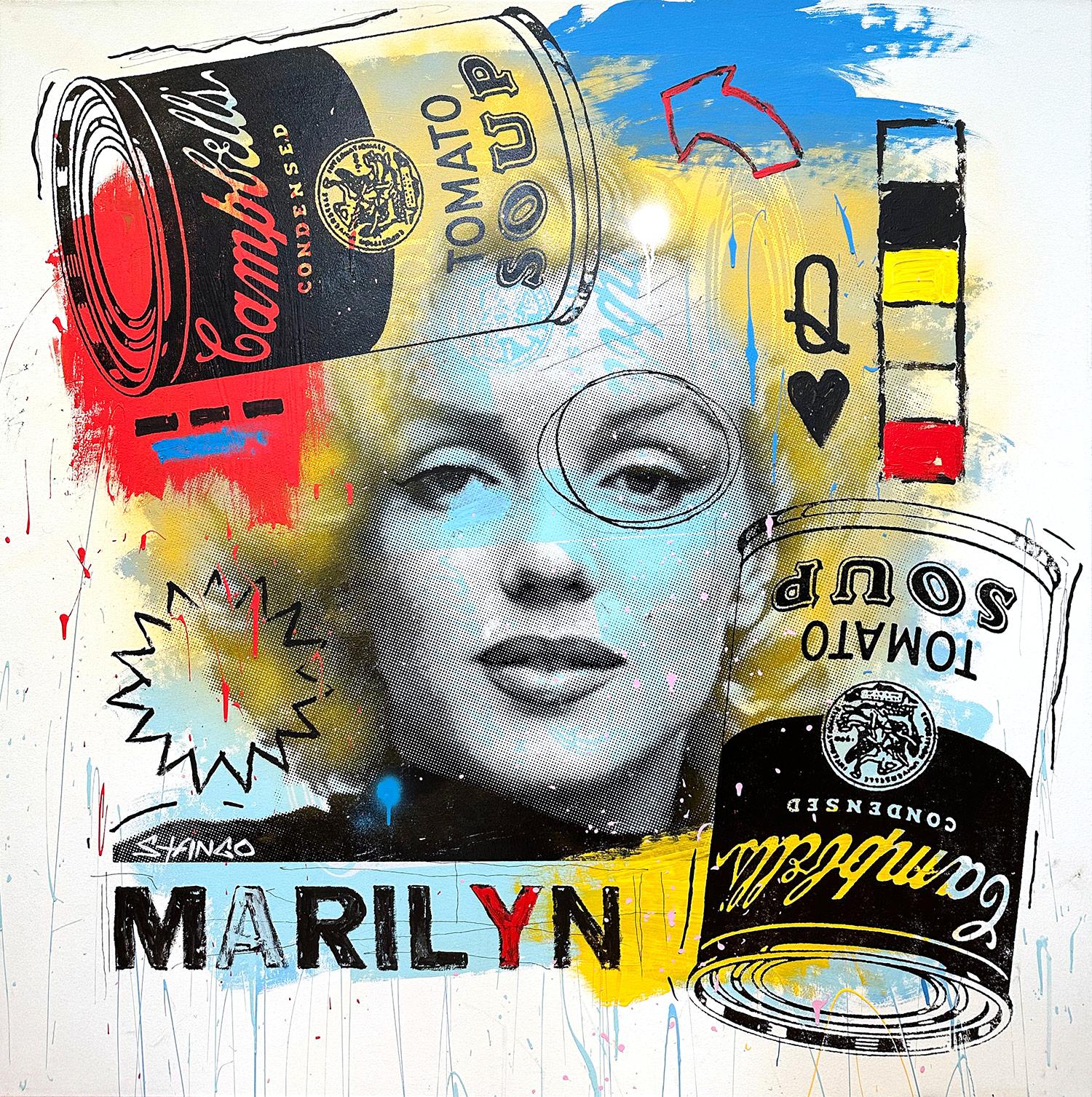 John Stango Portrait Painting - "Factory Girl" Marilyn Monroe & Campbells Soup Pop Art Acrylic Painting Canvas